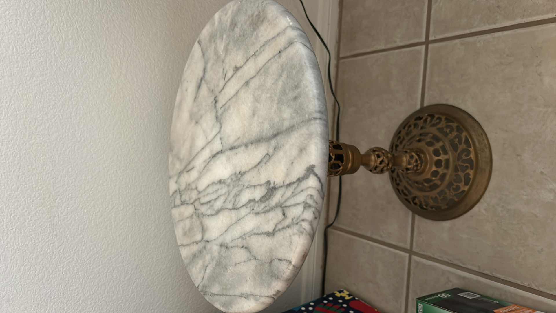 Photo 1 of SMALL STONE TOP METAL BASE TABLE 15” x H17.5”
