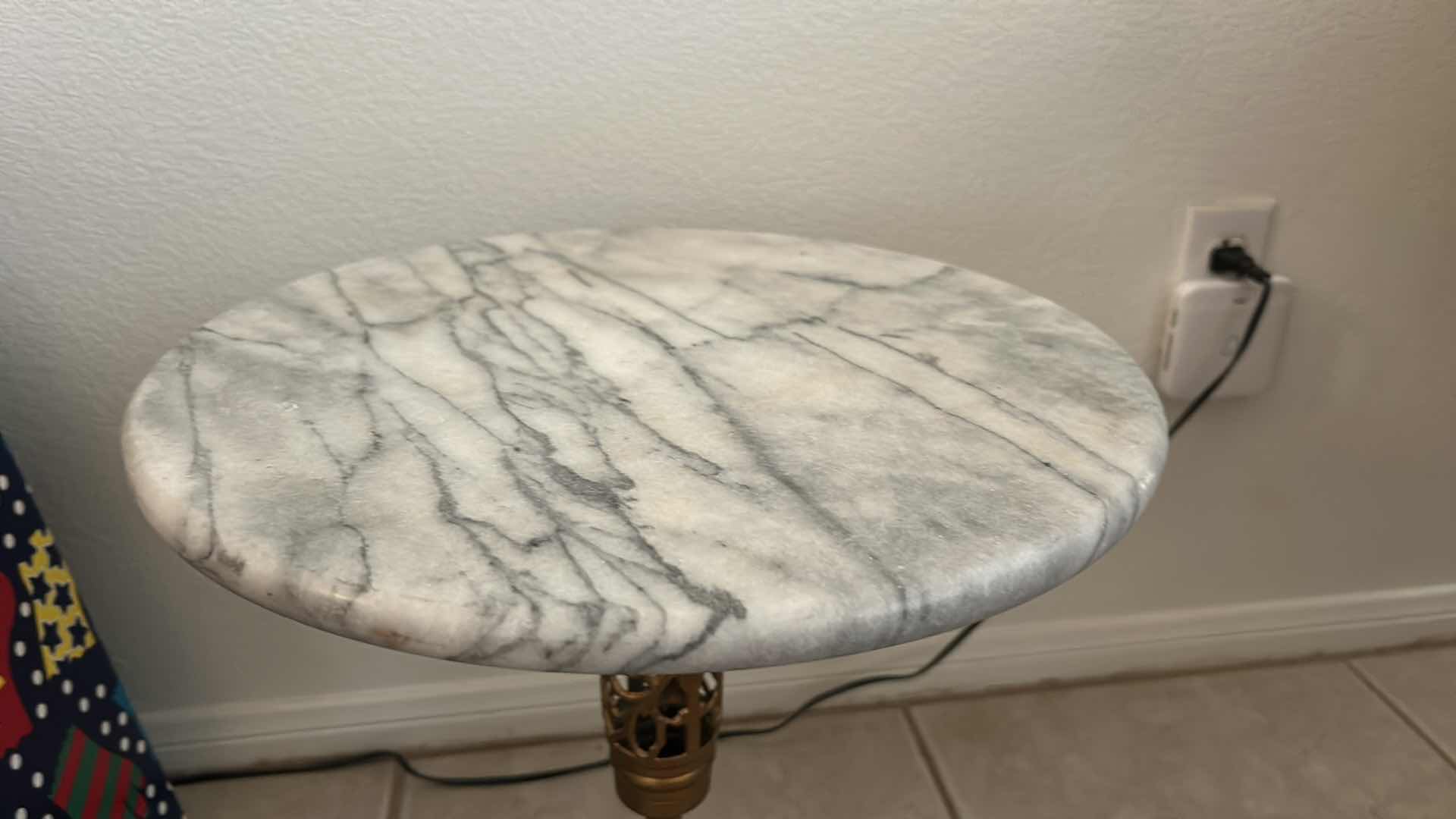 Photo 1 of SMALL STONE TOP METAL BASE TABLE 15” x H17.5”