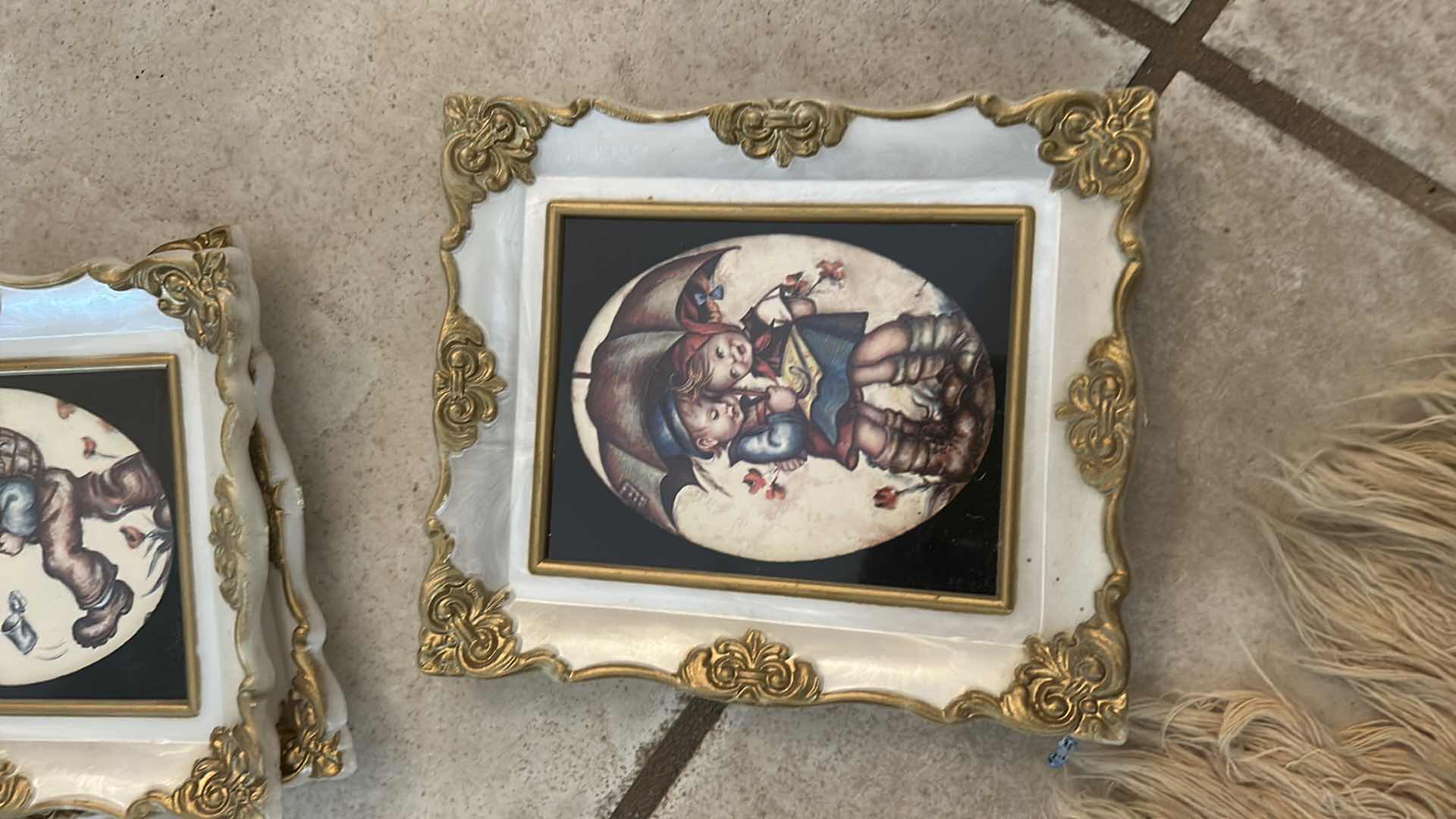 Photo 1 of 4 PC VINTAGE ARTWORK (LACQUER OR PLASTIC FRAMES- HUMMELL AND RENOIR, LARGEST 12” x H12.5”