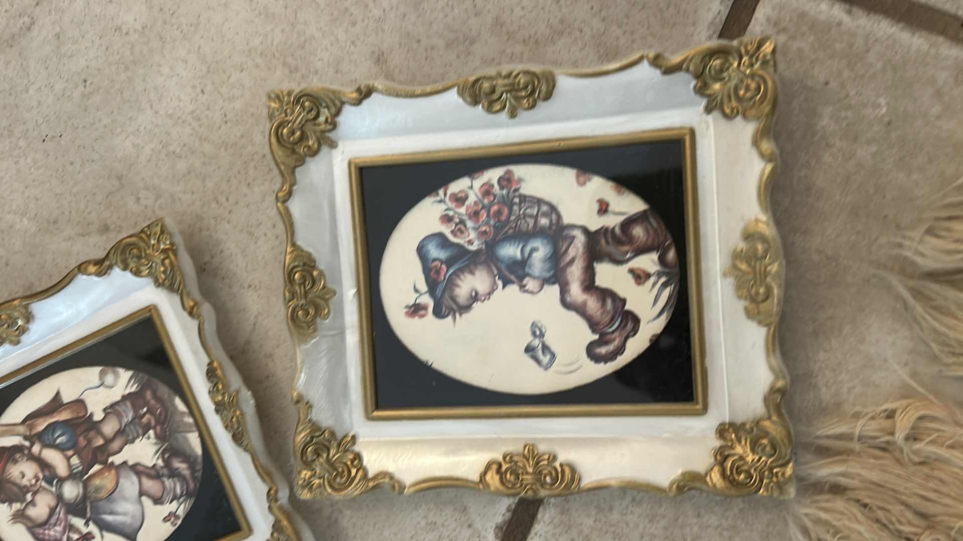 Photo 1 of 4 PC VINTAGE ARTWORK (LACQUER OR PLASTIC FRAMES- HUMMELL AND RENOIR, LARGEST 12” x H12.5”