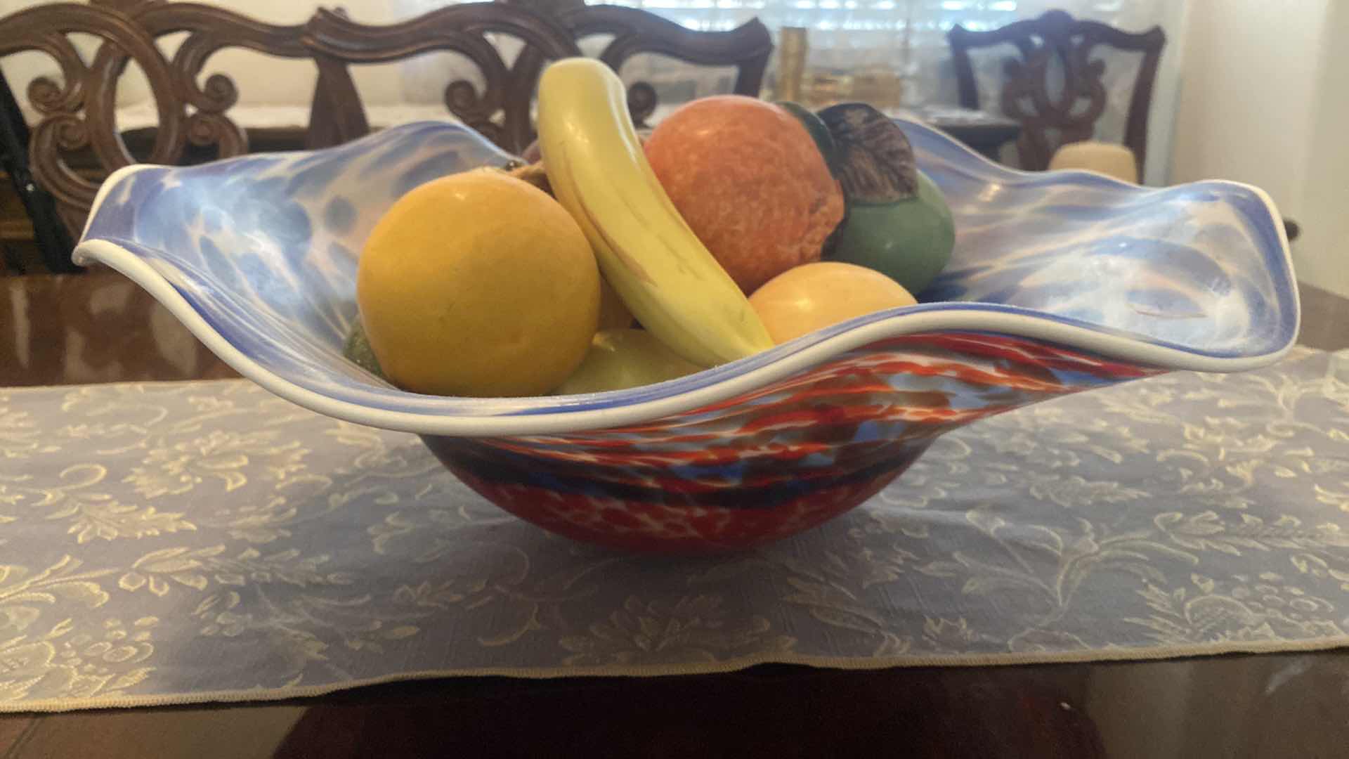Photo 1 of ART GLASS BOWL WITH FAUX FRUIT 17 1/2”