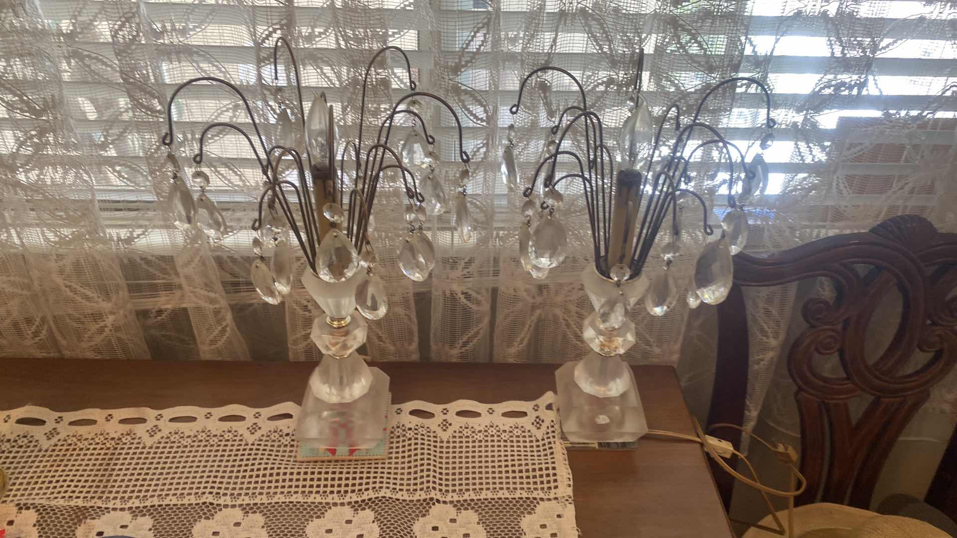 Photo 1 of PAIR OF VINTAGE CRYSTAL LAMPS H17”