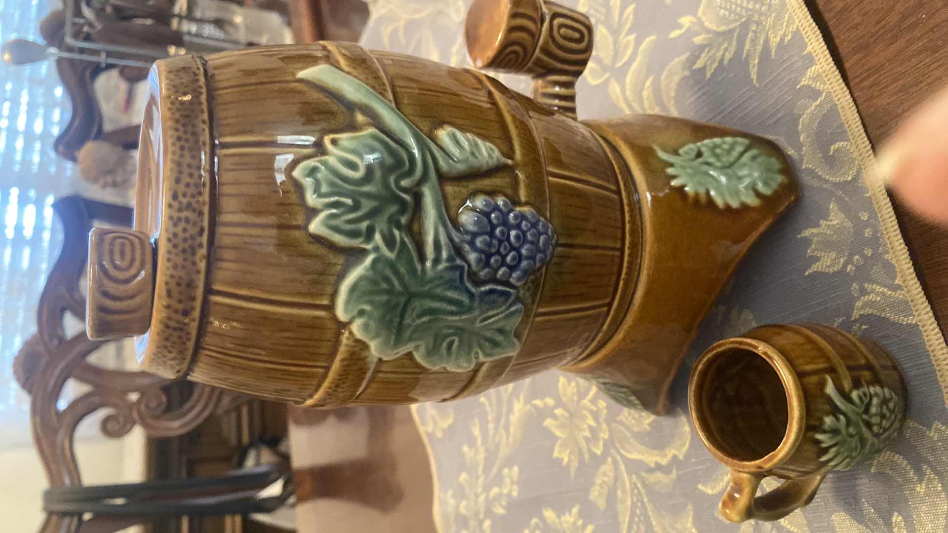 Photo 1 of CERAMIC BARREL PITCHER W/ 3 CUPS H9”