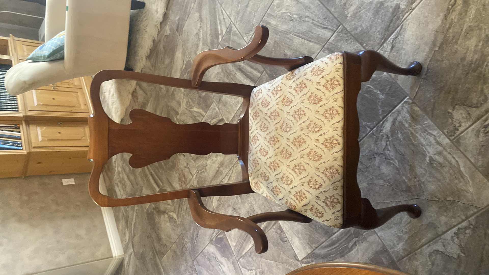 Photo 1 of WOOD DINING TABLE WITH 2 ARM CHAIRS AND 2 SIDE CHAIRS TABLE WITHOUT LEAFS 55” x 41 1/2” H29 1/2” INCLUDES 2 17 3/4” LEAFS & TABLE PAD