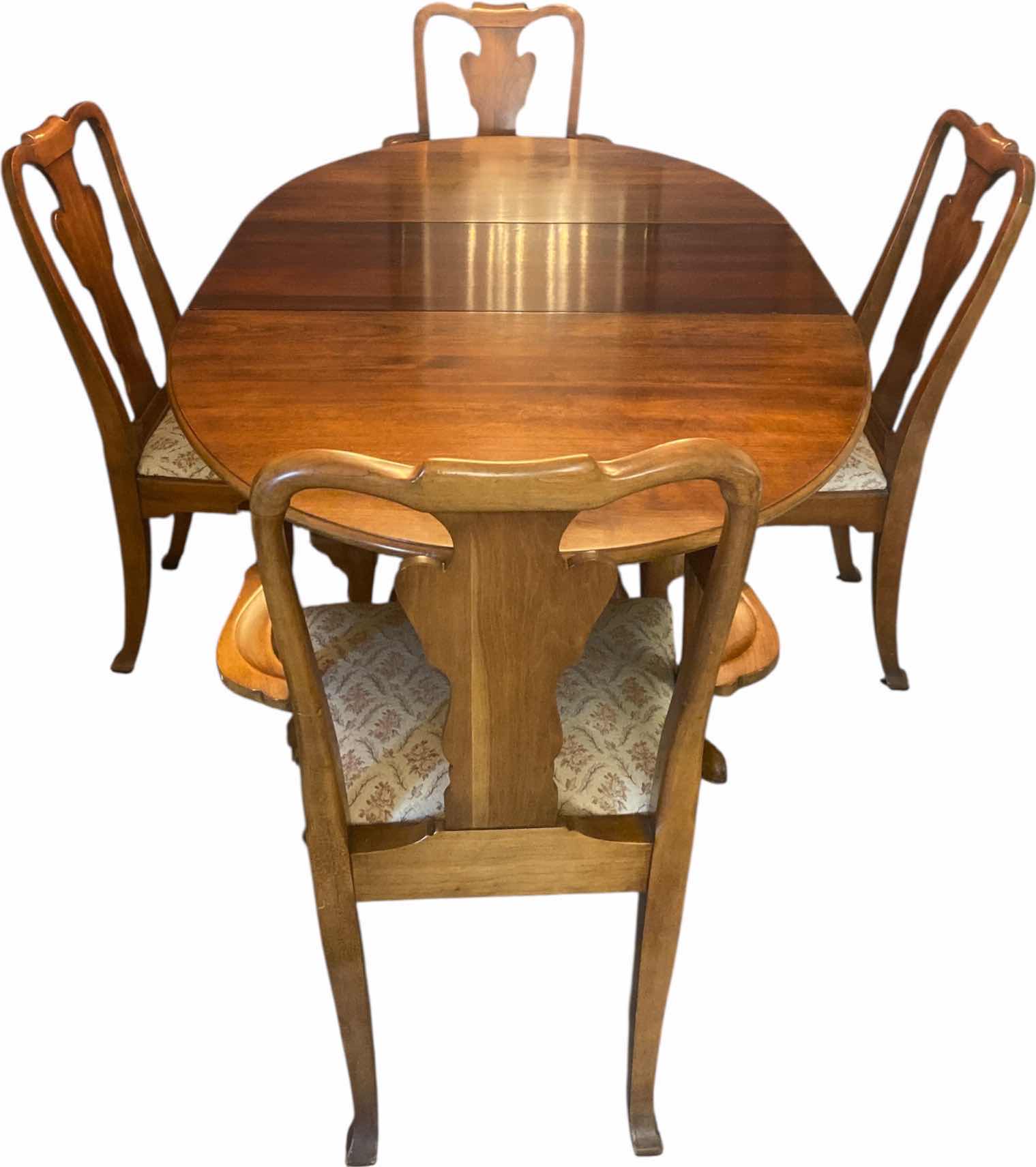 Photo 1 of WOOD DINING TABLE WITH 2 ARM CHAIRS AND 2 SIDE CHAIRS TABLE WITHOUT LEAFS 55” x 41 1/2” H29 1/2” INCLUDES 2 17 3/4” LEAFS & TABLE PAD