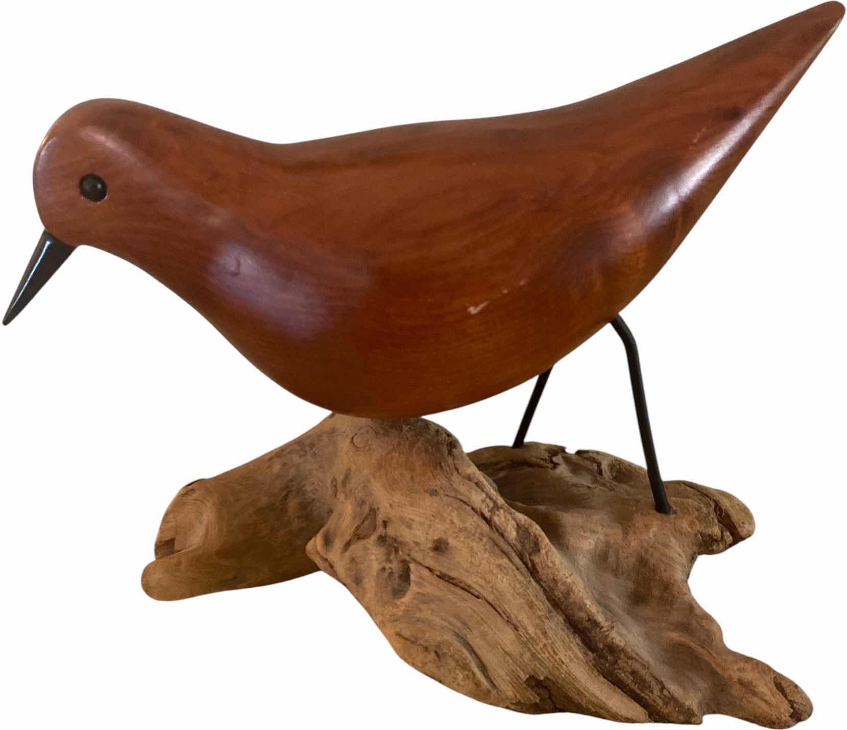 Photo 1 of CARVED WOOD SAND PIPER ON WOOD 6” x 5”