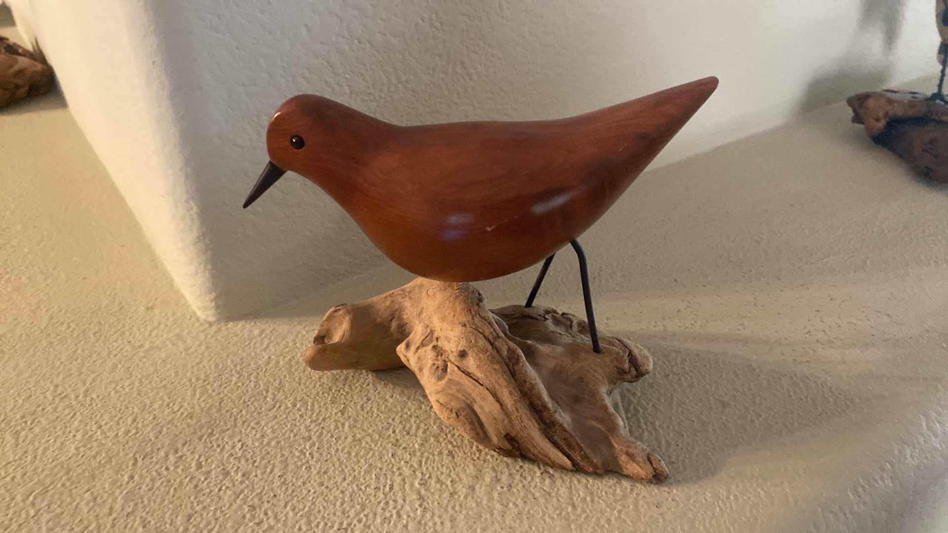 Photo 1 of CARVED WOOD SAND PIPER ON WOOD 6” x 5”