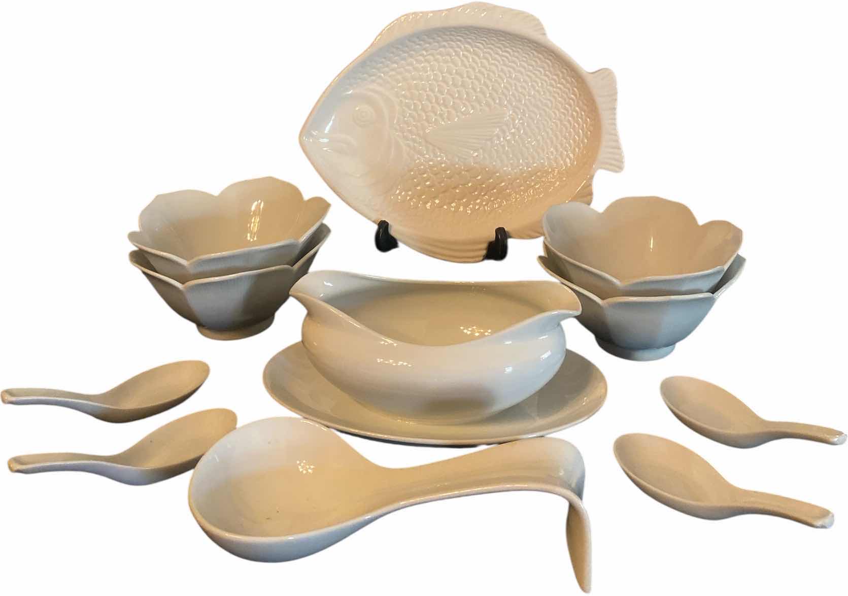 Photo 1 of 11 - WHITE BOWLS, FISH PLATE, SPOONS & SAUCE BOWL