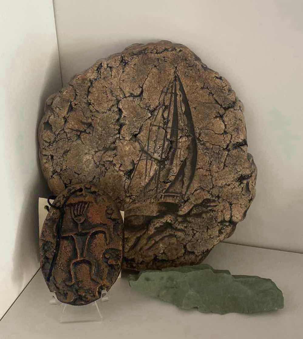 Photo 1 of SHAPES OF CLAY SAILBOAT & HAWAIIAN PETROGLYPHIC ART TALLEST H8”