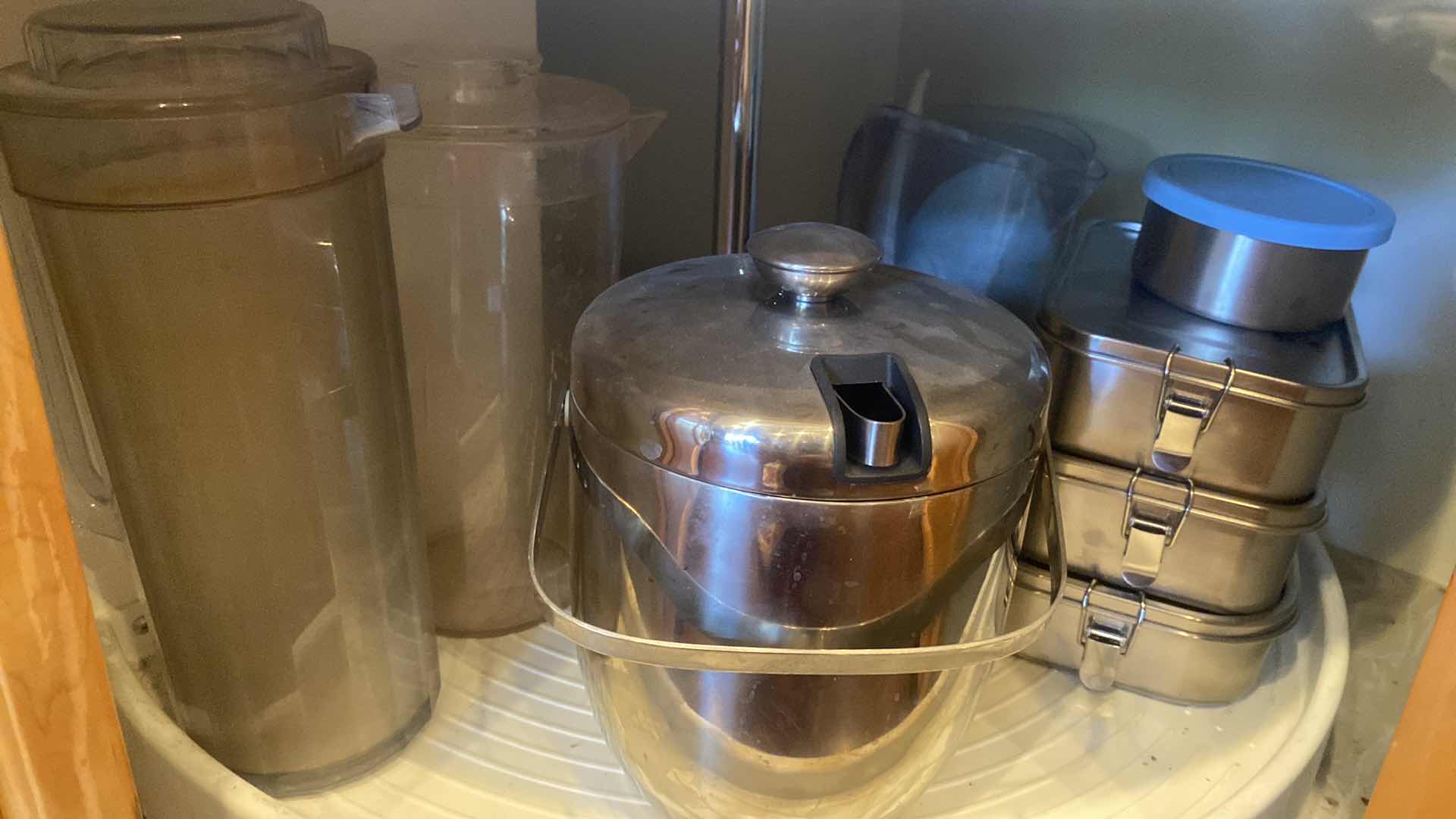 Photo 1 of BOTTOM SHELF CORNER CABINET - ICE BUCKET METAL STORAGE & PLASTIC STORAGE