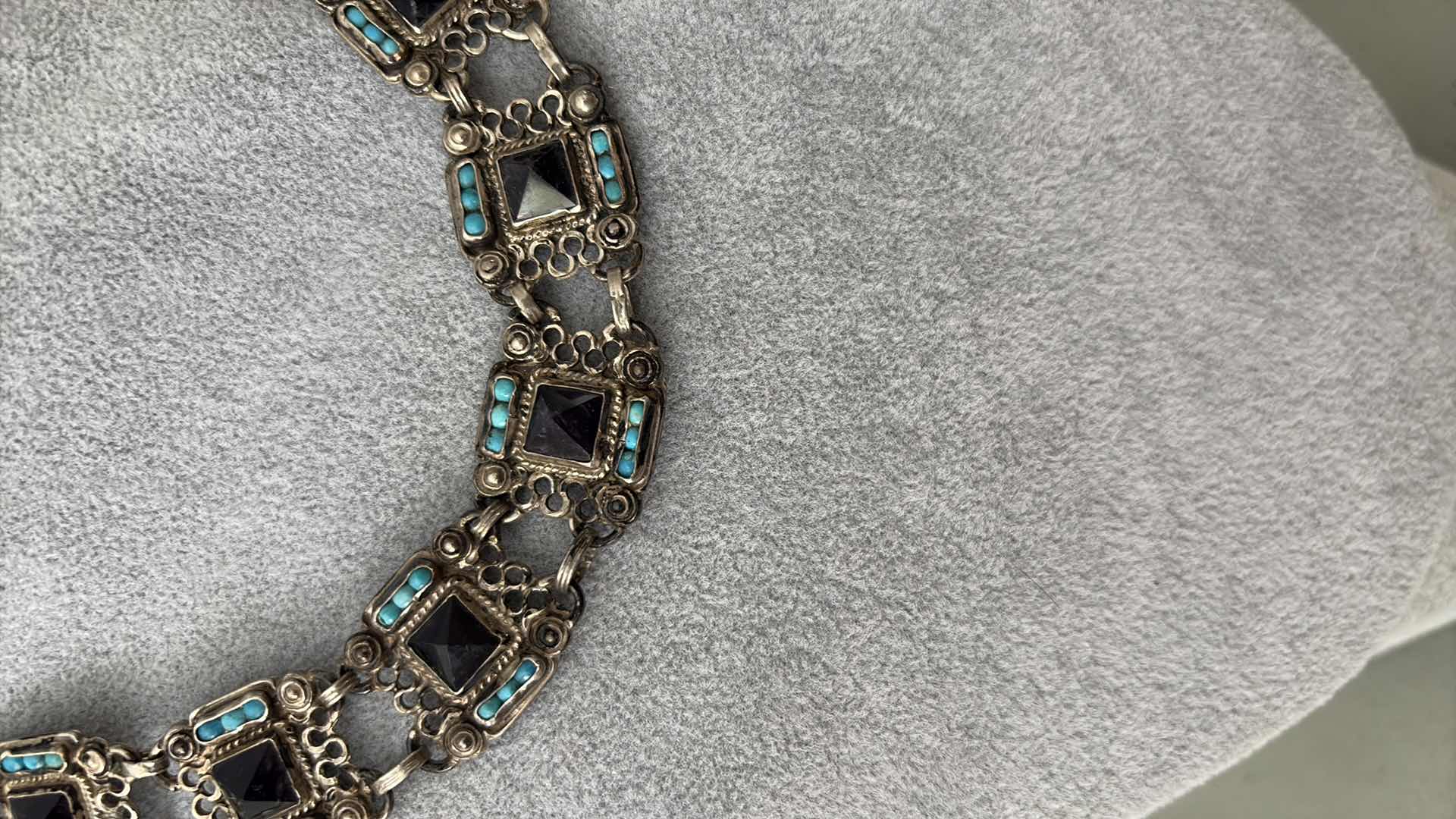 Photo 1 of SILVER NECKLACE AMETHYST AND TURQUOISE STONES 16”