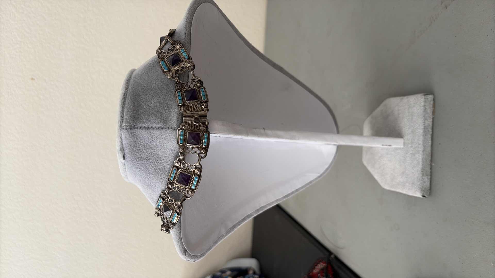 Photo 1 of SILVER NECKLACE AMETHYST AND TURQUOISE STONES 16”