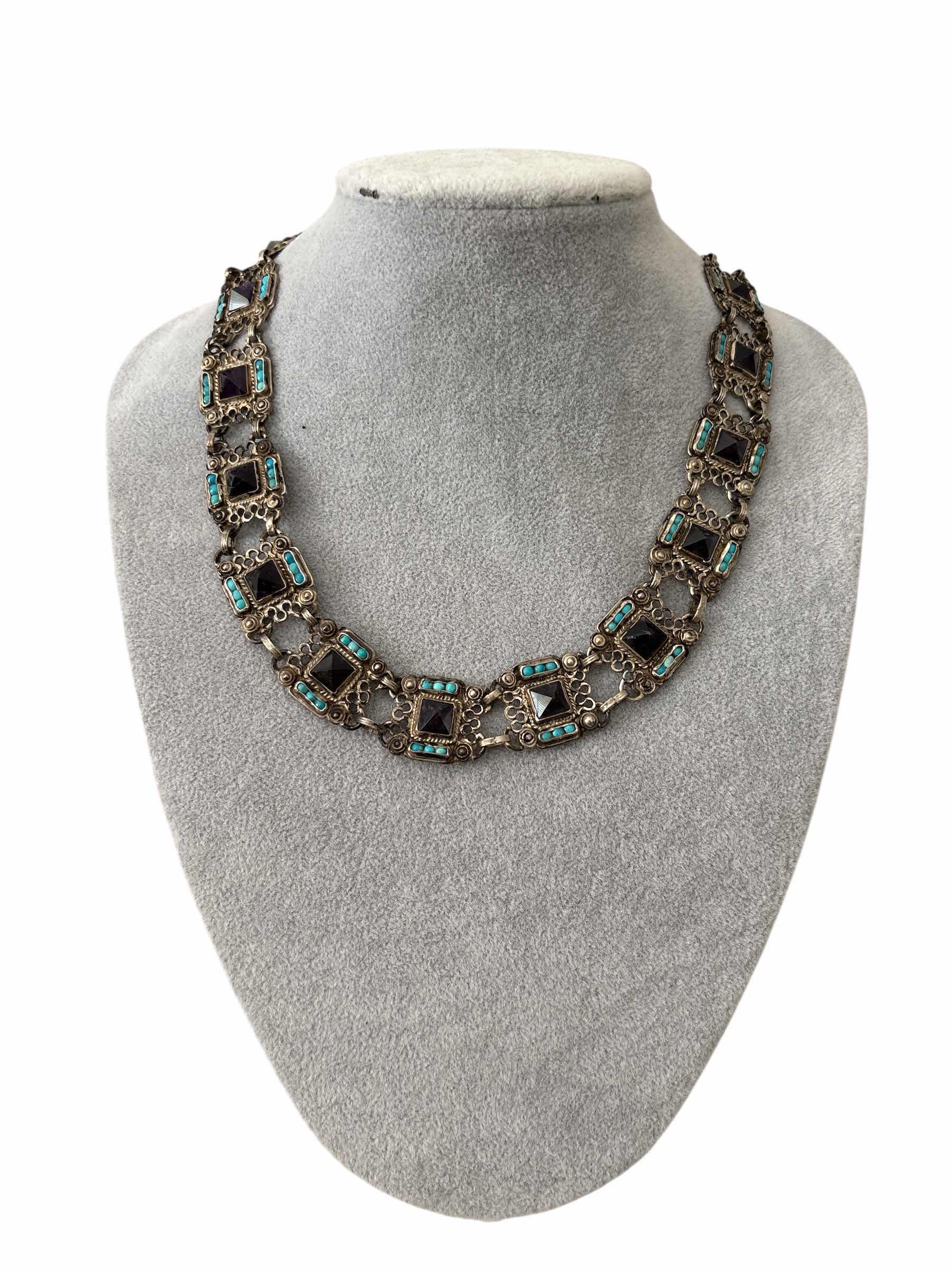 Photo 1 of SILVER NECKLACE AMETHYST AND TURQUOISE STONES 16”