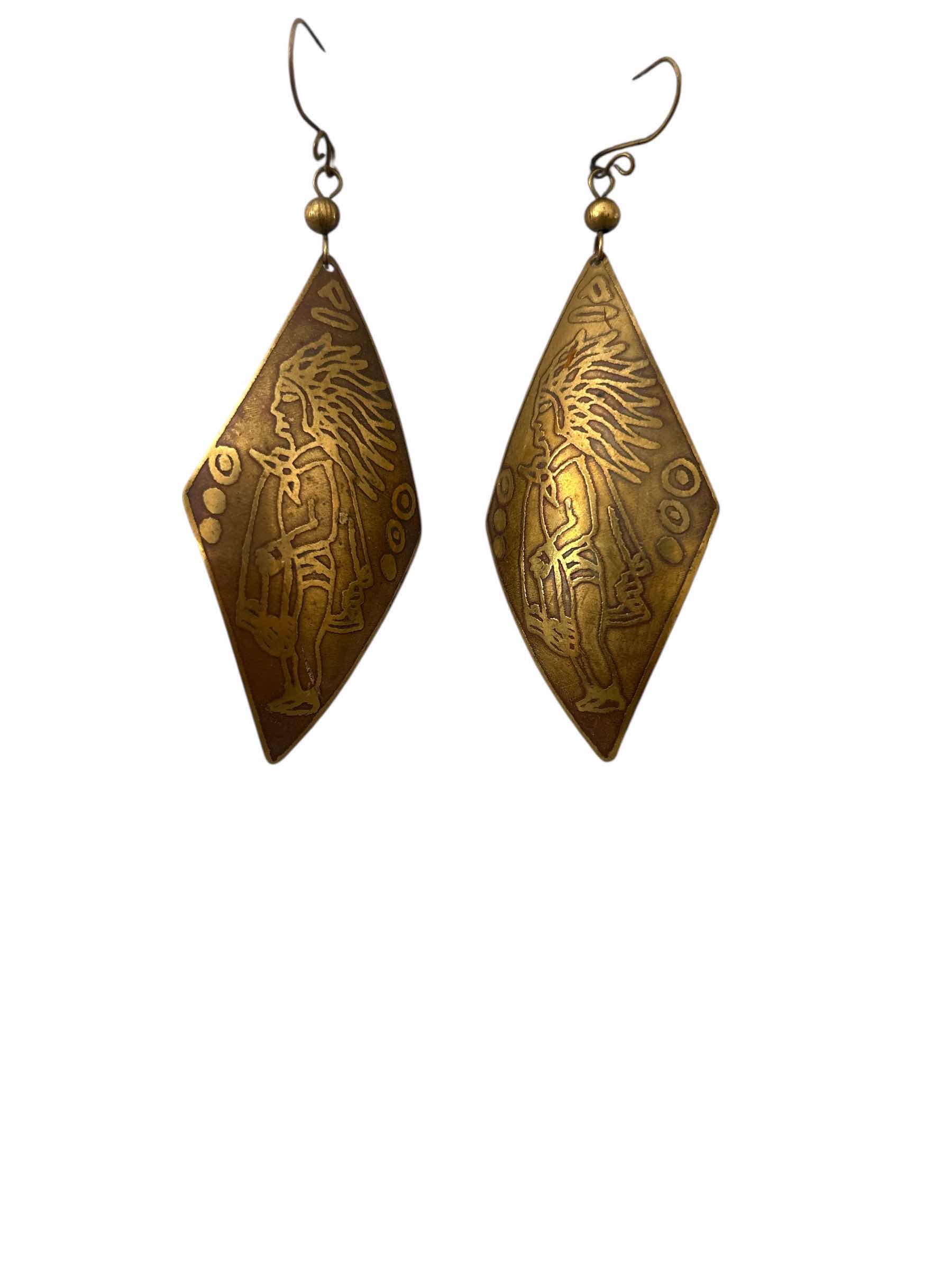 Photo 1 of GOLD TONED NATIVE AMERICAN EARRINGS 3”