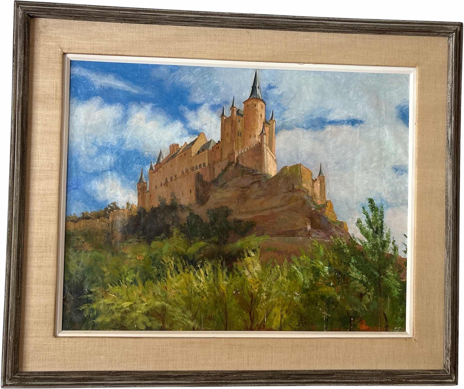 Photo 1 of WOOD FRAMED CASTLE OIL PAINT ON CANVAS ARTWORK 34” X 32”
