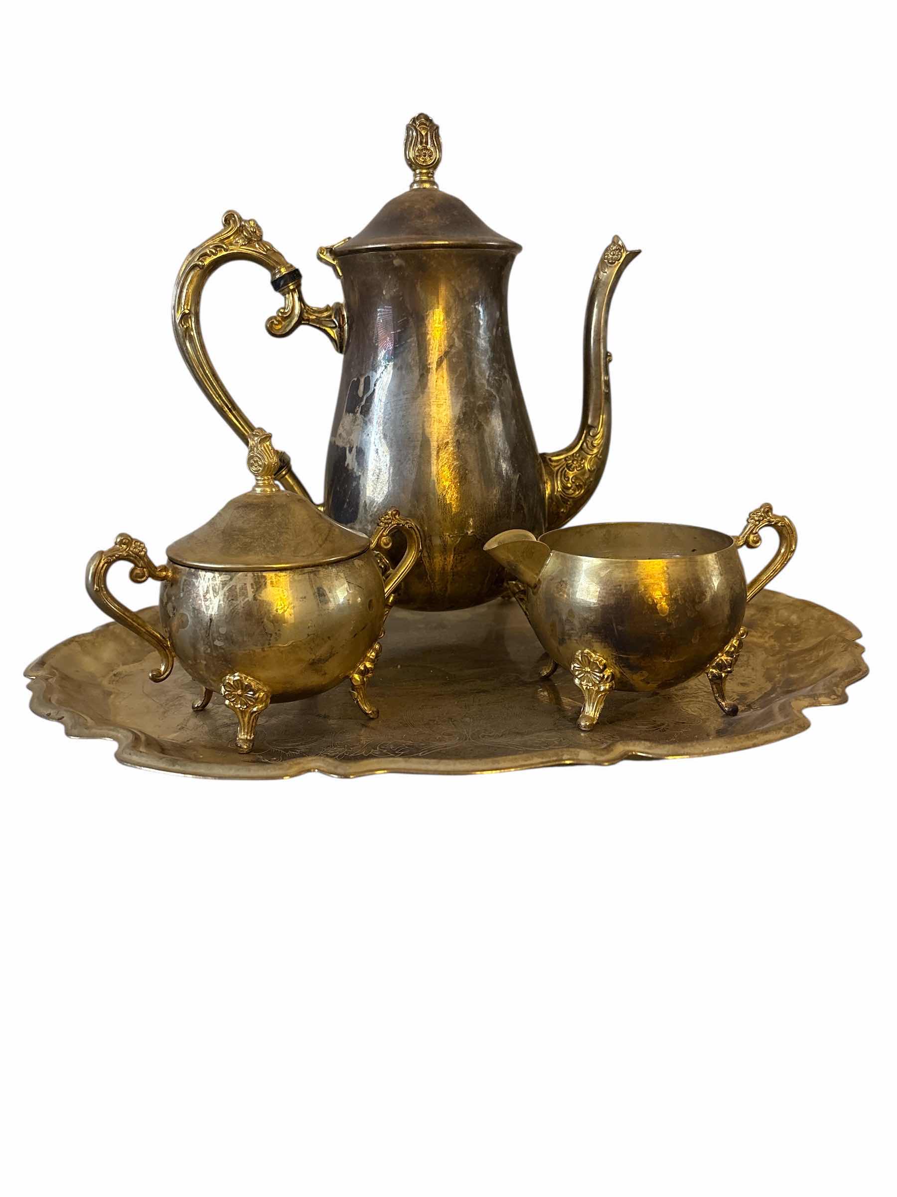 Photo 1 of VINTAGE INTERNATIONAL SILVER CO. GOLD TONED TEA SERVICE SET 12”