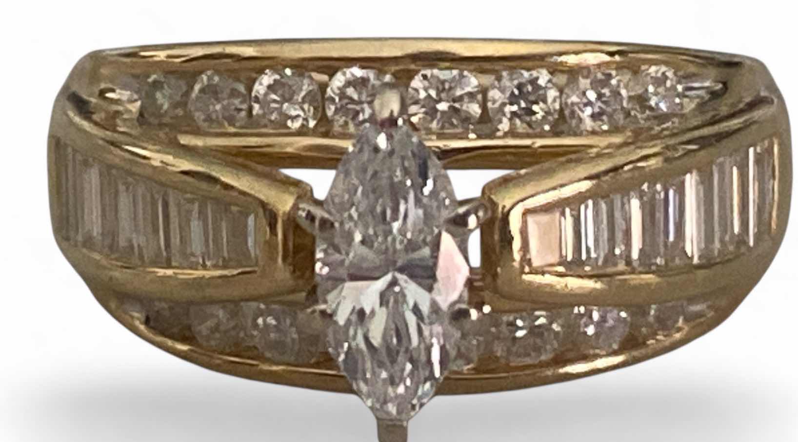 Photo 1 of 14K YELLOW GOLD w 0.60 MARQUEE DIAMOND 1.25 cwt DIAMONDS TOTAL 2cwt RING SIZE 6 3/4 7G #19
