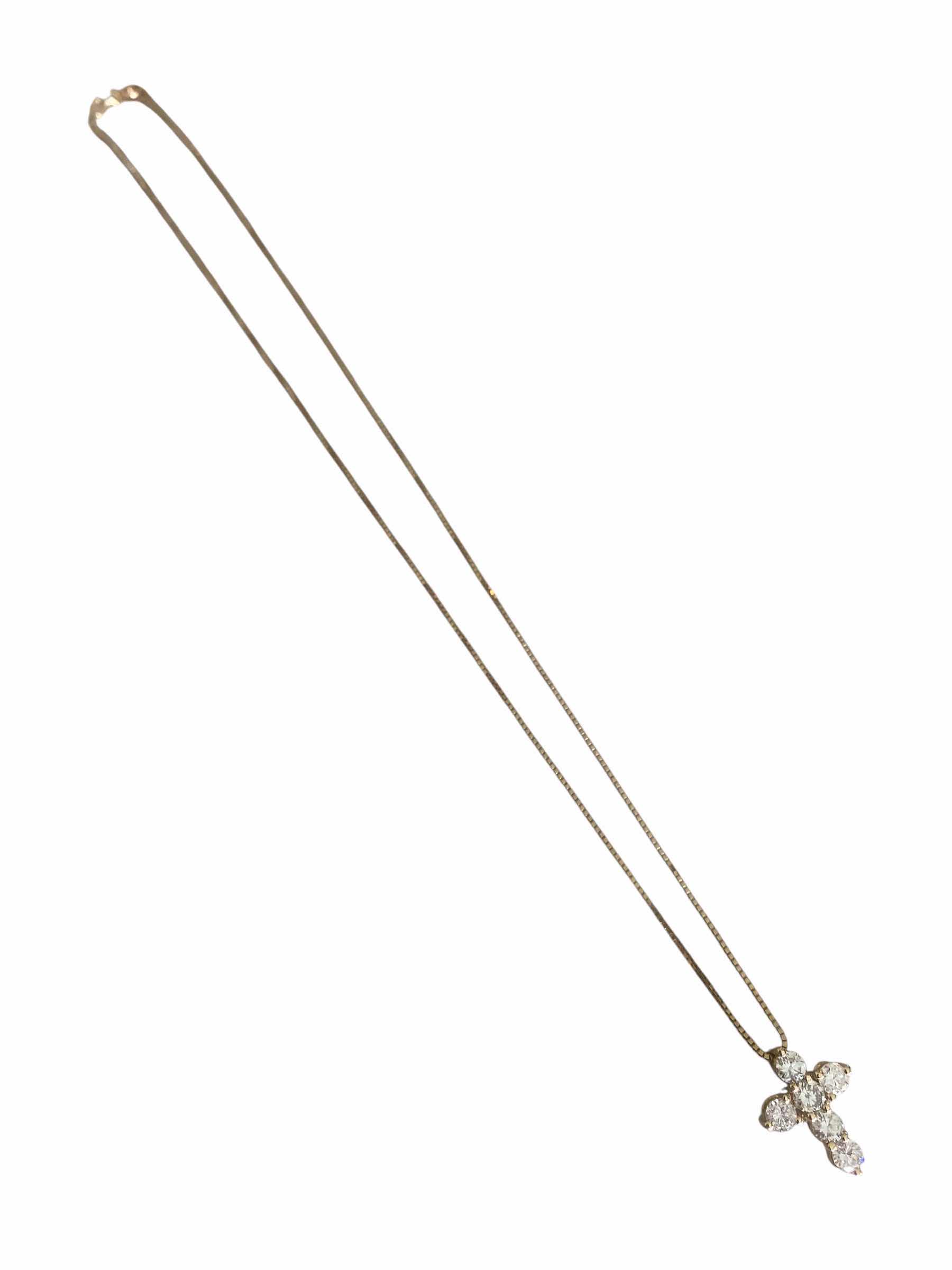 Photo 1 of 14K YELLOW GOLD CHAIN w 14K GOLD CROSS PENDANT 1.25 cwt DIAMONDS 5 TTL G OVERALL LENGTH 19” #9