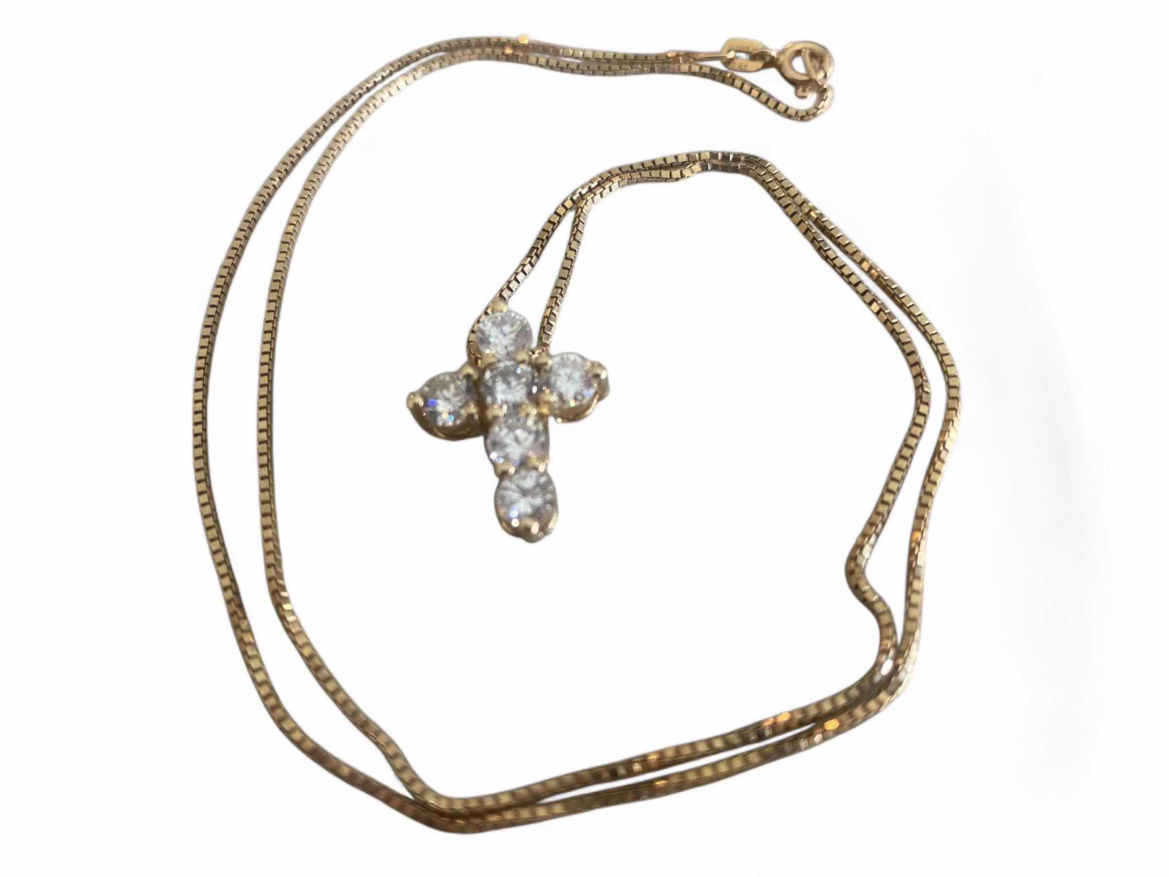 Photo 1 of 14K YELLOW GOLD CHAIN w 14K GOLD CROSS PENDANT 1.25 cwt DIAMONDS 5 TTL G OVERALL LENGTH 19” #9