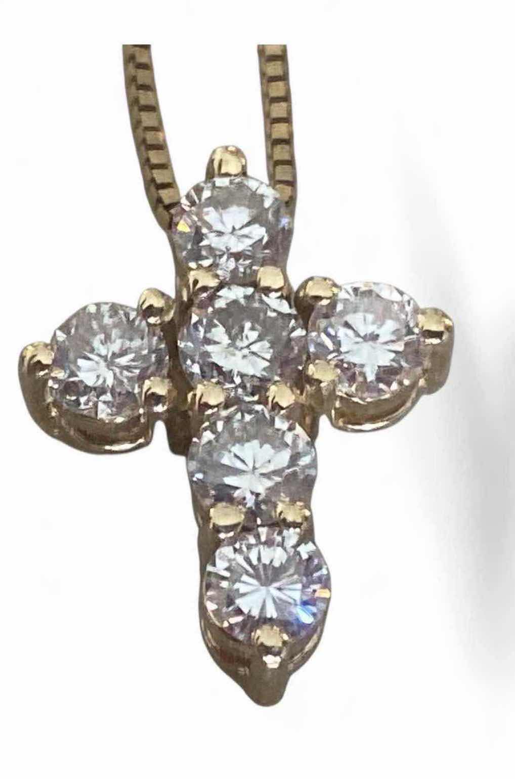 Photo 1 of 14K YELLOW GOLD CHAIN w 14K GOLD CROSS PENDANT 1.25 cwt DIAMONDS 5 TTL G OVERALL LENGTH 19” #9