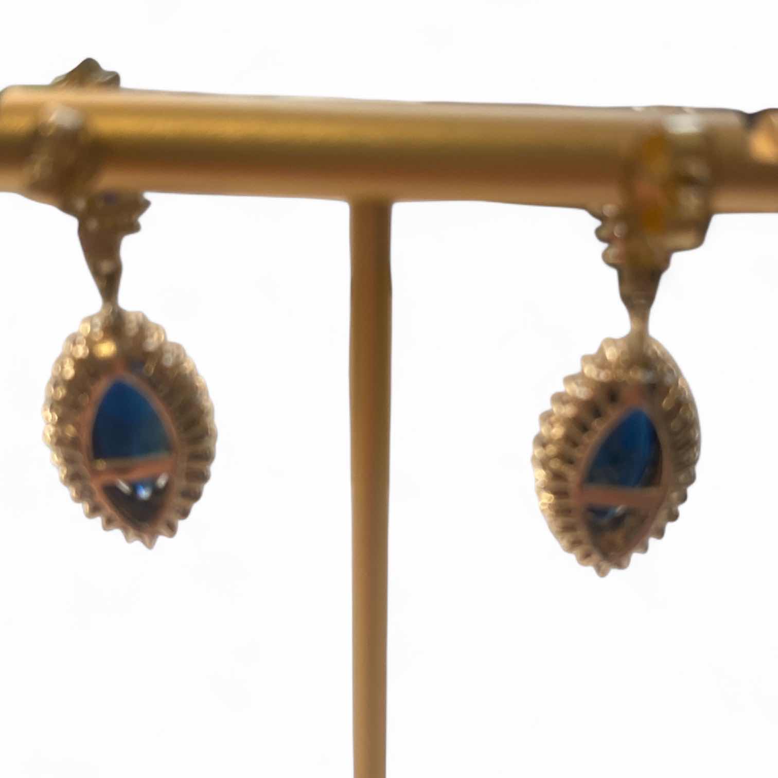 Photo 1 of 14K YELLOW GOLD w 8cwt SAPPHIRES & 2cwt DIAMOND EARRINGS 8 TTL G DROP 1 1/2” #7