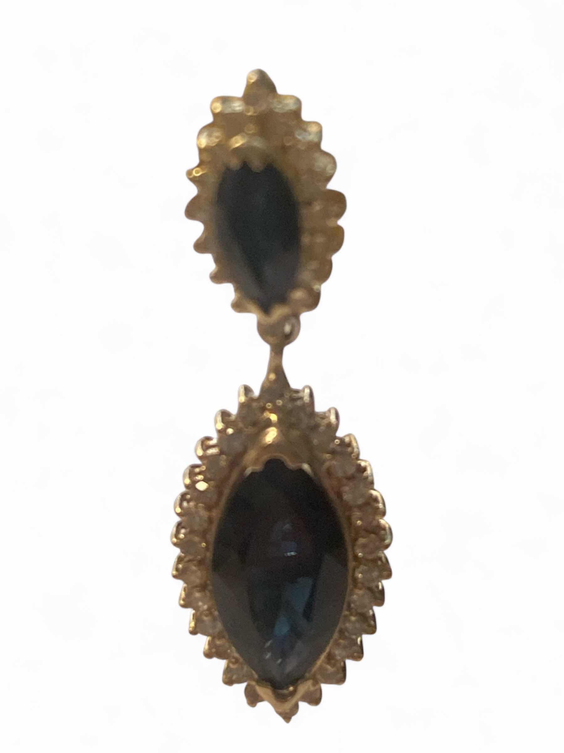 Photo 1 of 14K YELLOW GOLD w 8cwt SAPPHIRES & 2cwt DIAMOND EARRINGS 8 TTL G DROP 1 1/2” #7