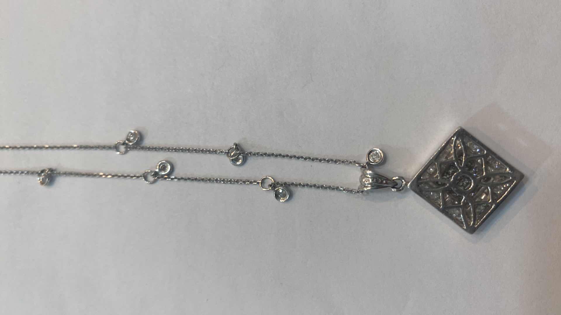Photo 1 of 14K WHITE GOLD w 1.5cwt DIAMOND NECKLACE 6.5 TTL G CHAIN LENGTH 17” #15
