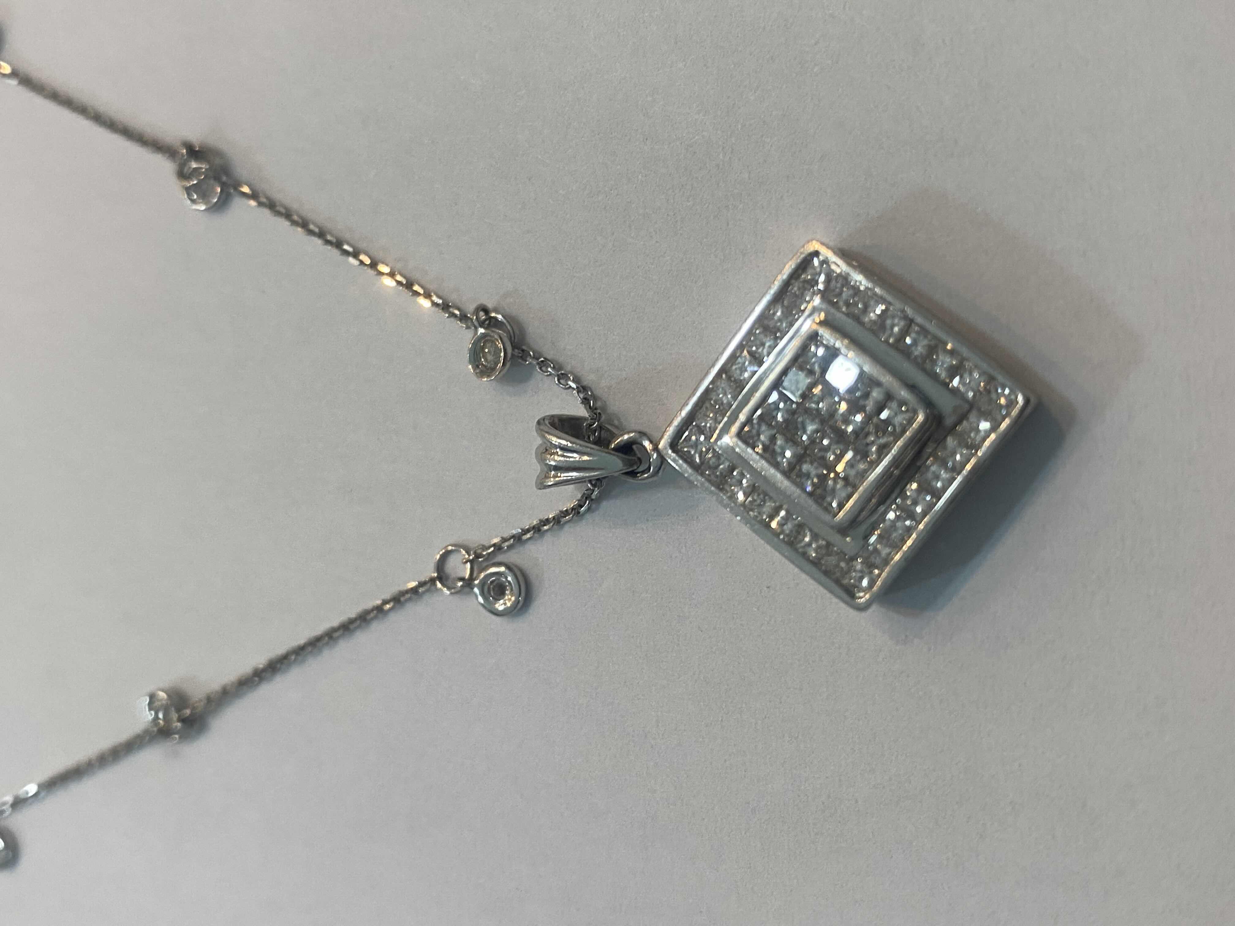 Photo 1 of 14K WHITE GOLD w 1.5cwt DIAMOND NECKLACE 6.5 TTL G CHAIN LENGTH 17” #15
