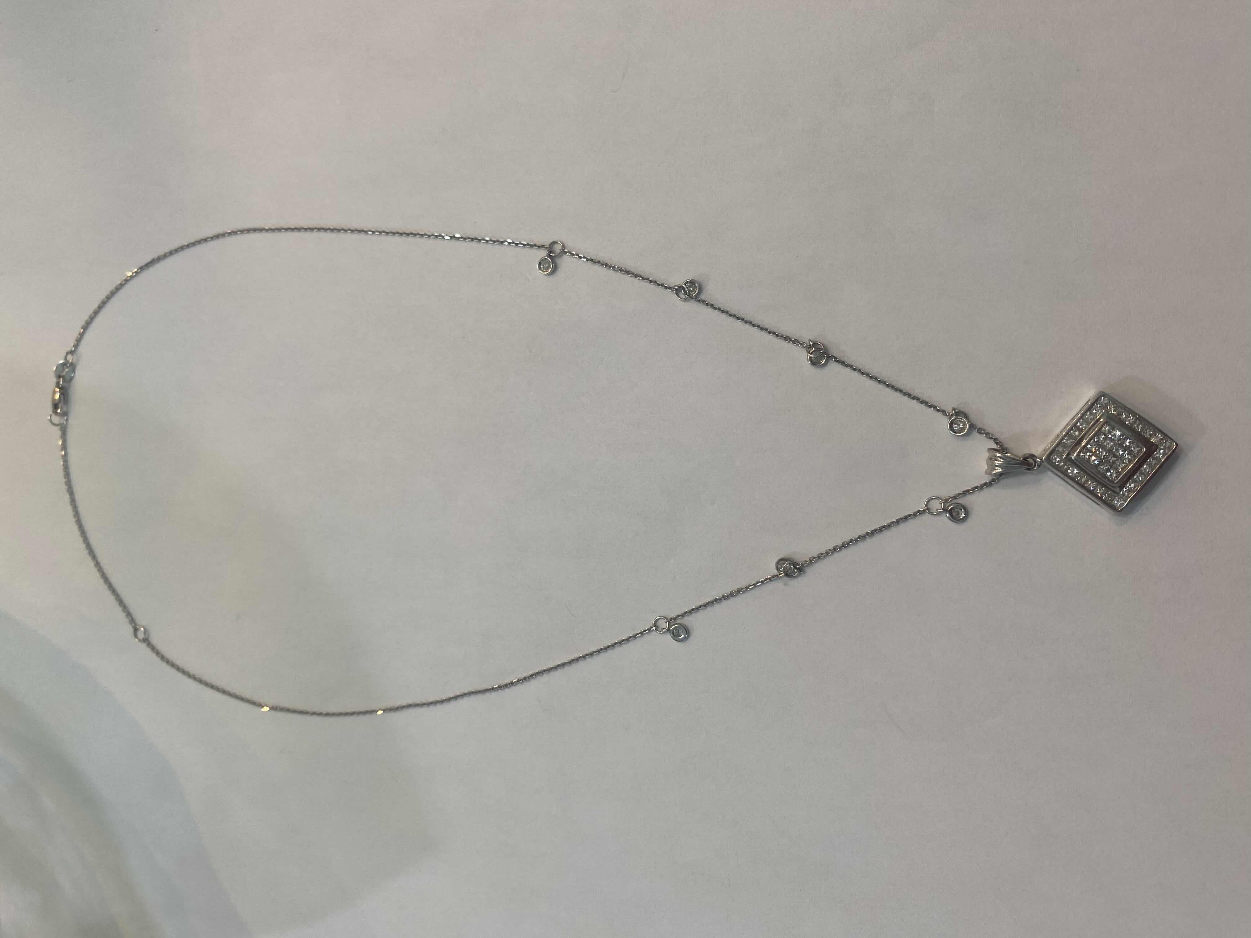 Photo 1 of 14K WHITE GOLD w 1.5cwt DIAMOND NECKLACE 6.5 TTL G CHAIN LENGTH 17” #15
