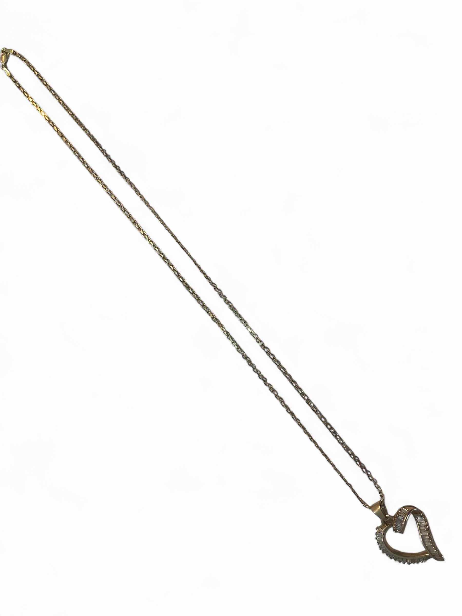 Photo 1 of 14K YELLOW GOLD w 2cwt DIAMOND HEART PENDANT NECKLACE 8 TTL G, CHAIN 19 1/2” #18A
