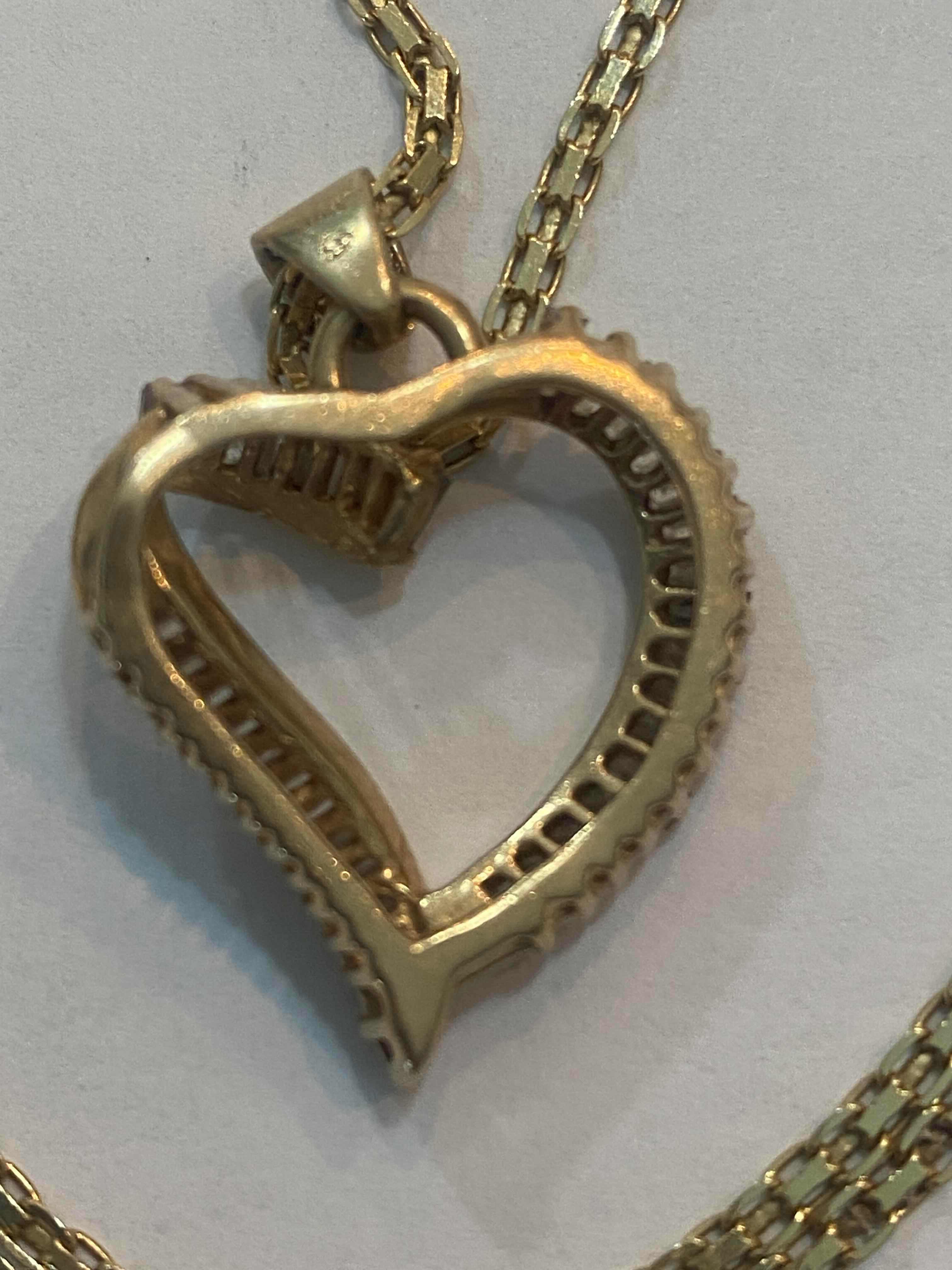 Photo 1 of 14K YELLOW GOLD w 2cwt DIAMOND HEART PENDANT NECKLACE 8 TTL G, CHAIN 19 1/2” #18A