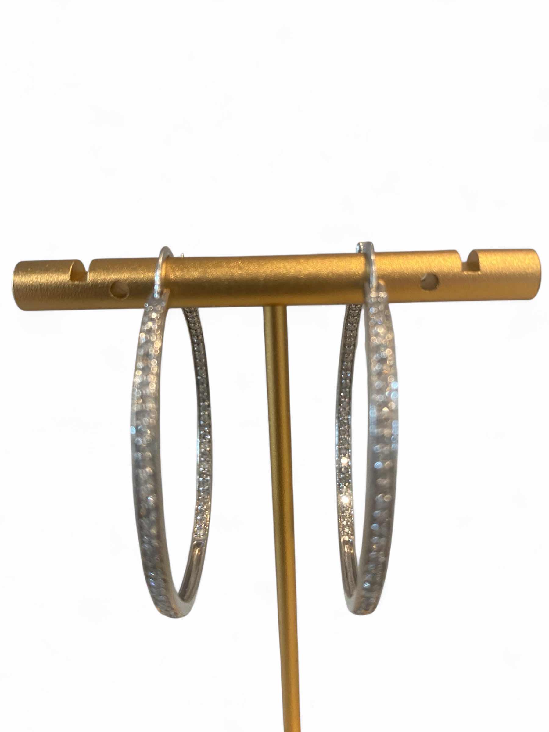 Photo 1 of 14K WHITE GOLD w 2cwt DIAMOND HOOP EARRINGS 10.3 TTL G #16