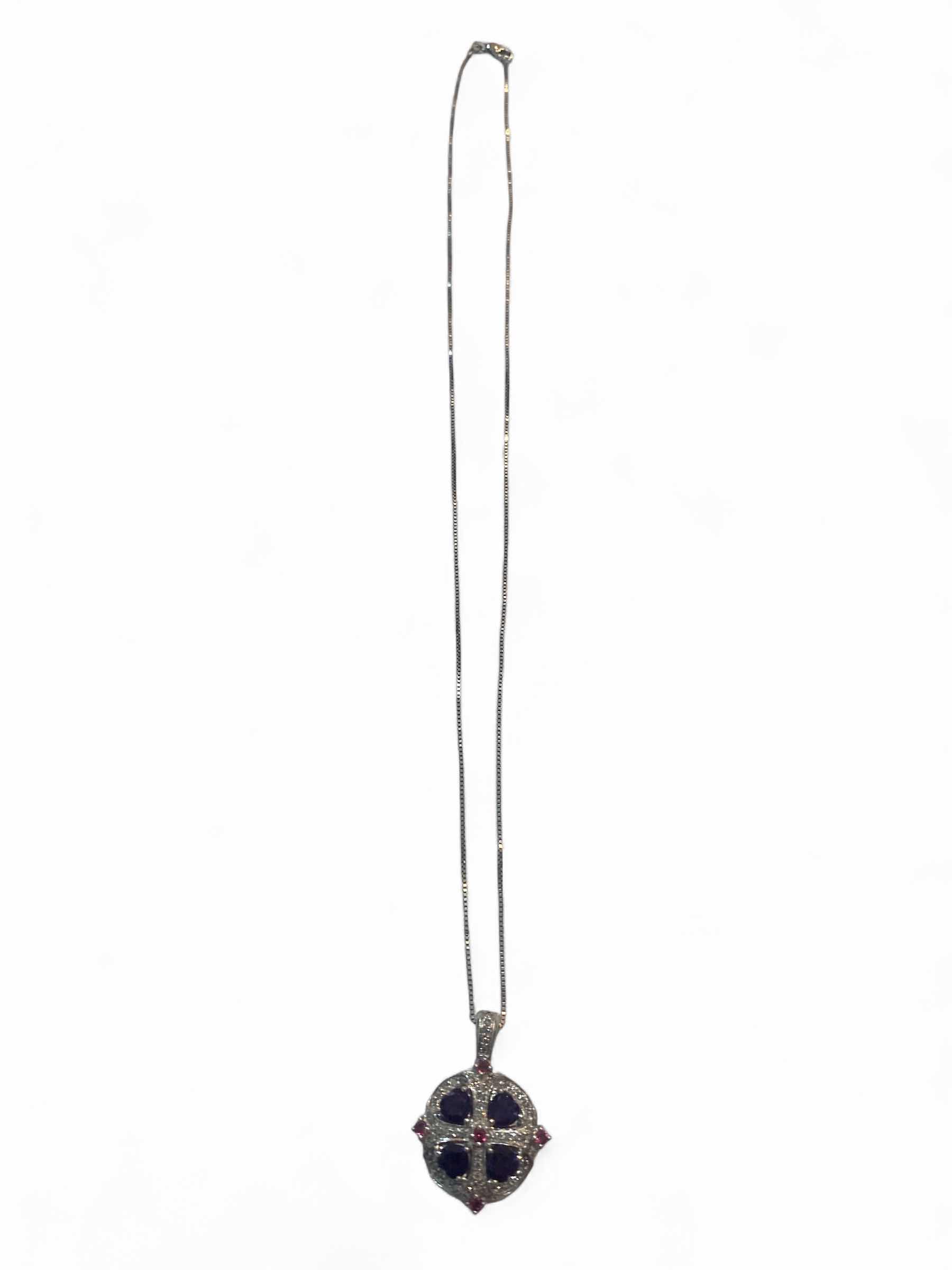 Photo 1 of 14K WHITE GOLD 3cwt AMETHYST 0.50cwt DIAMONDS NECKLACE 7.6G CHAIN 19” #31