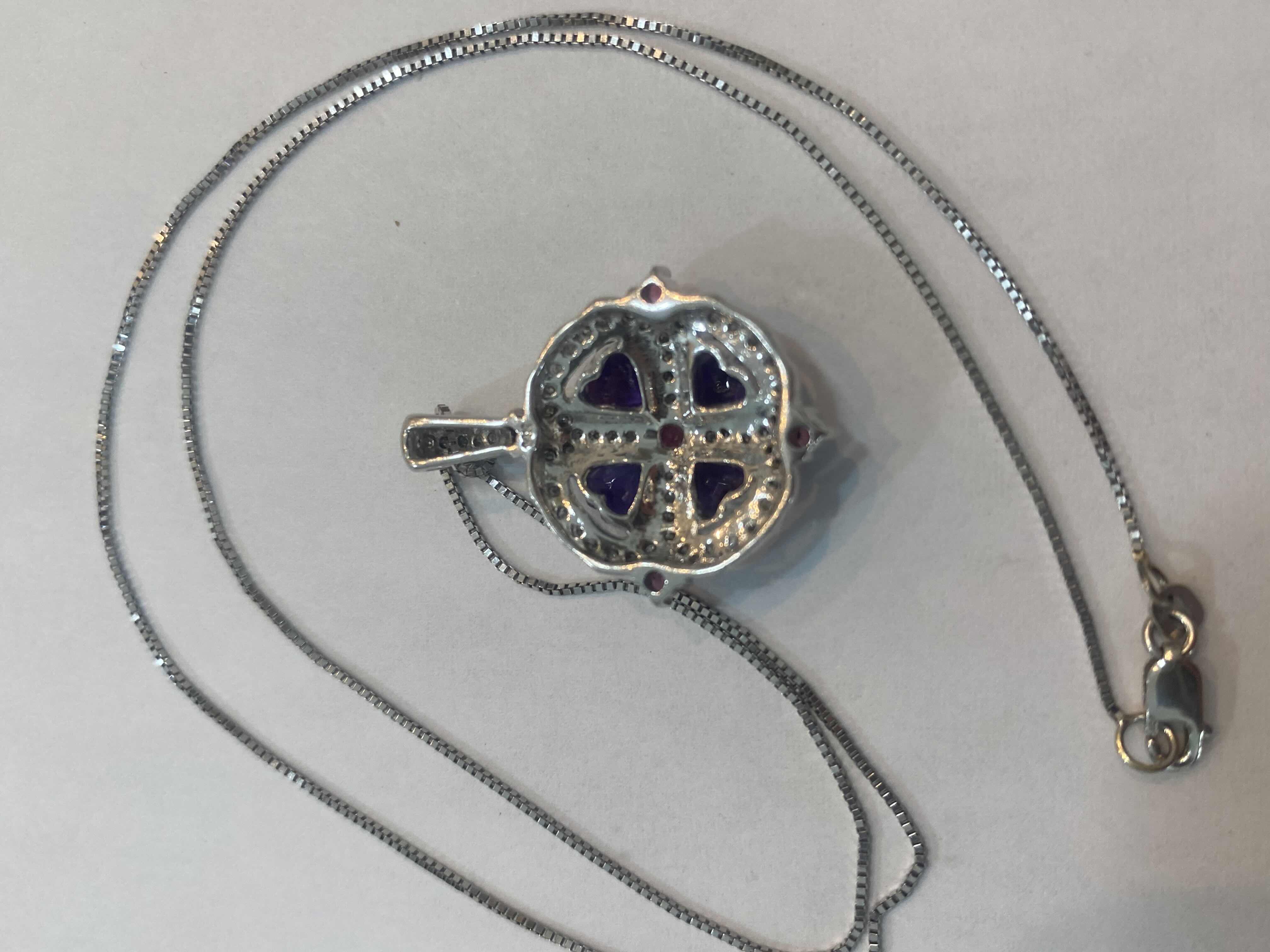 Photo 1 of 14K WHITE GOLD 3cwt AMETHYST 0.50cwt DIAMONDS NECKLACE 7.6G CHAIN 19” #31