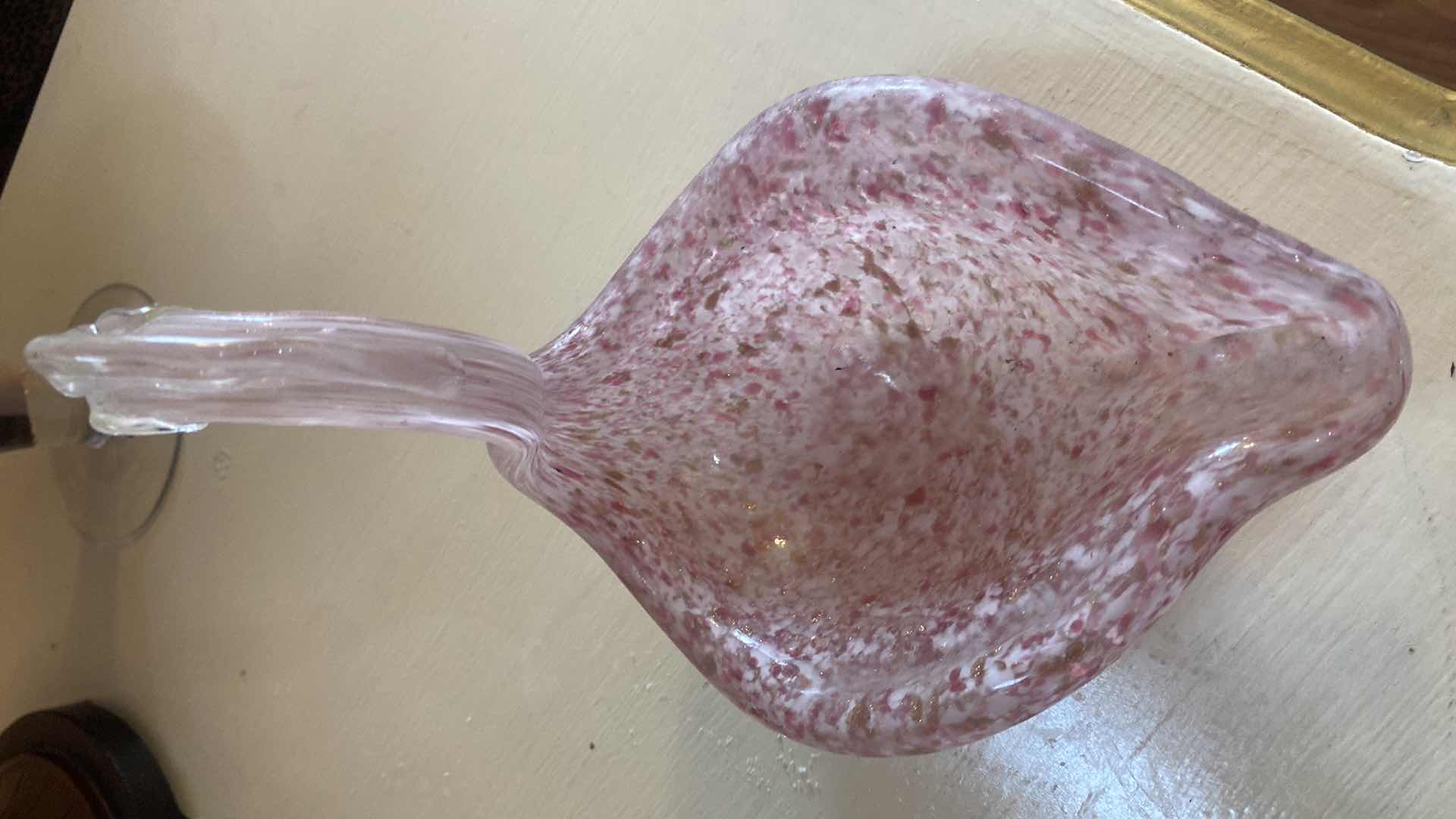 Photo 1 of COVERED. GLASS POTPOURRI VASE & PINK ART GLASS. BIRD TALLEST H11”