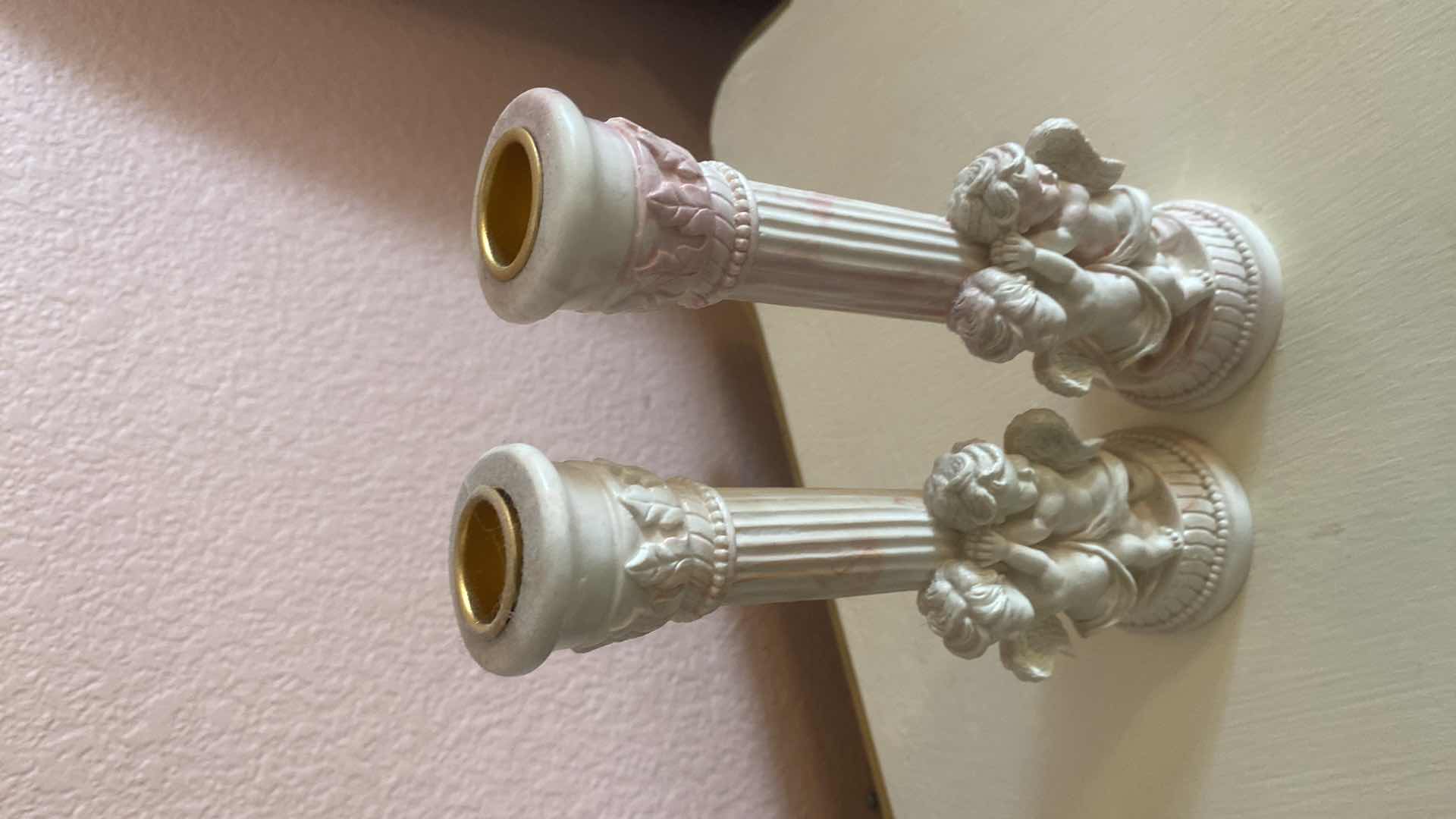 Photo 1 of CHERUB BISQUE TRAY & CANDLE HOLDERS TRAY 10” X 5 1/2“