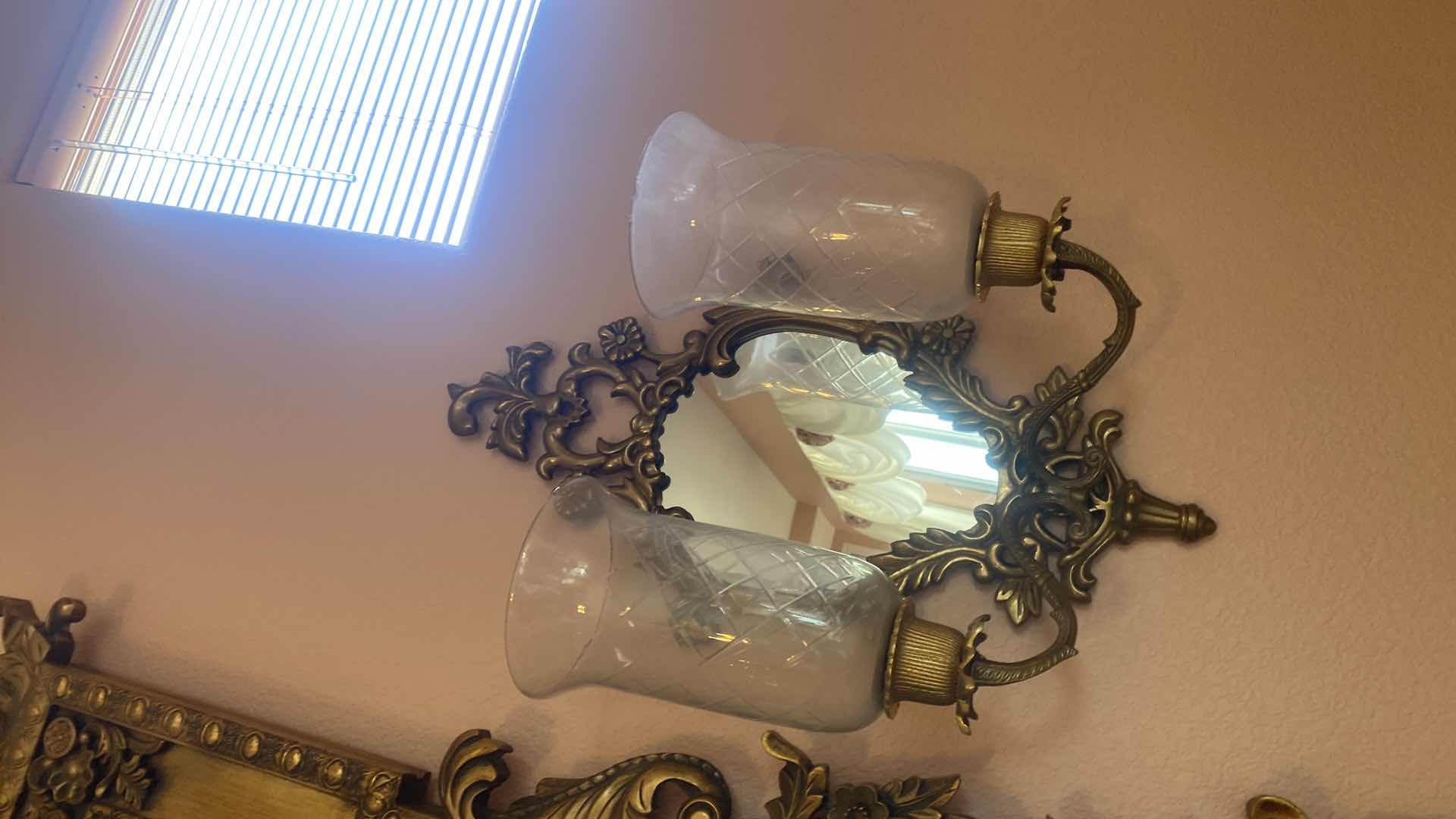 Photo 1 of PAIR OF BRASS MIRRORED WALL SCONCES 15” x 23”