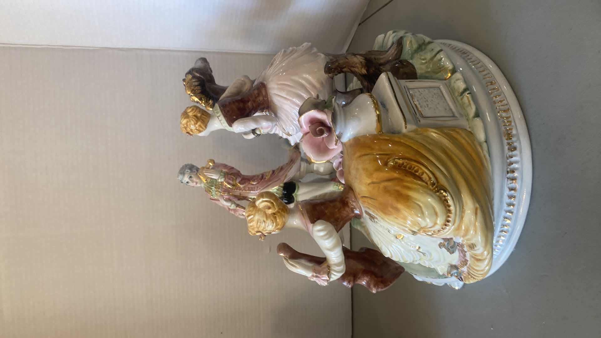 Photo 1 of LARGE PORCELAIN FIGURINES ON LANDING WITH HORSE MADE IN ITALY 17” x 14”