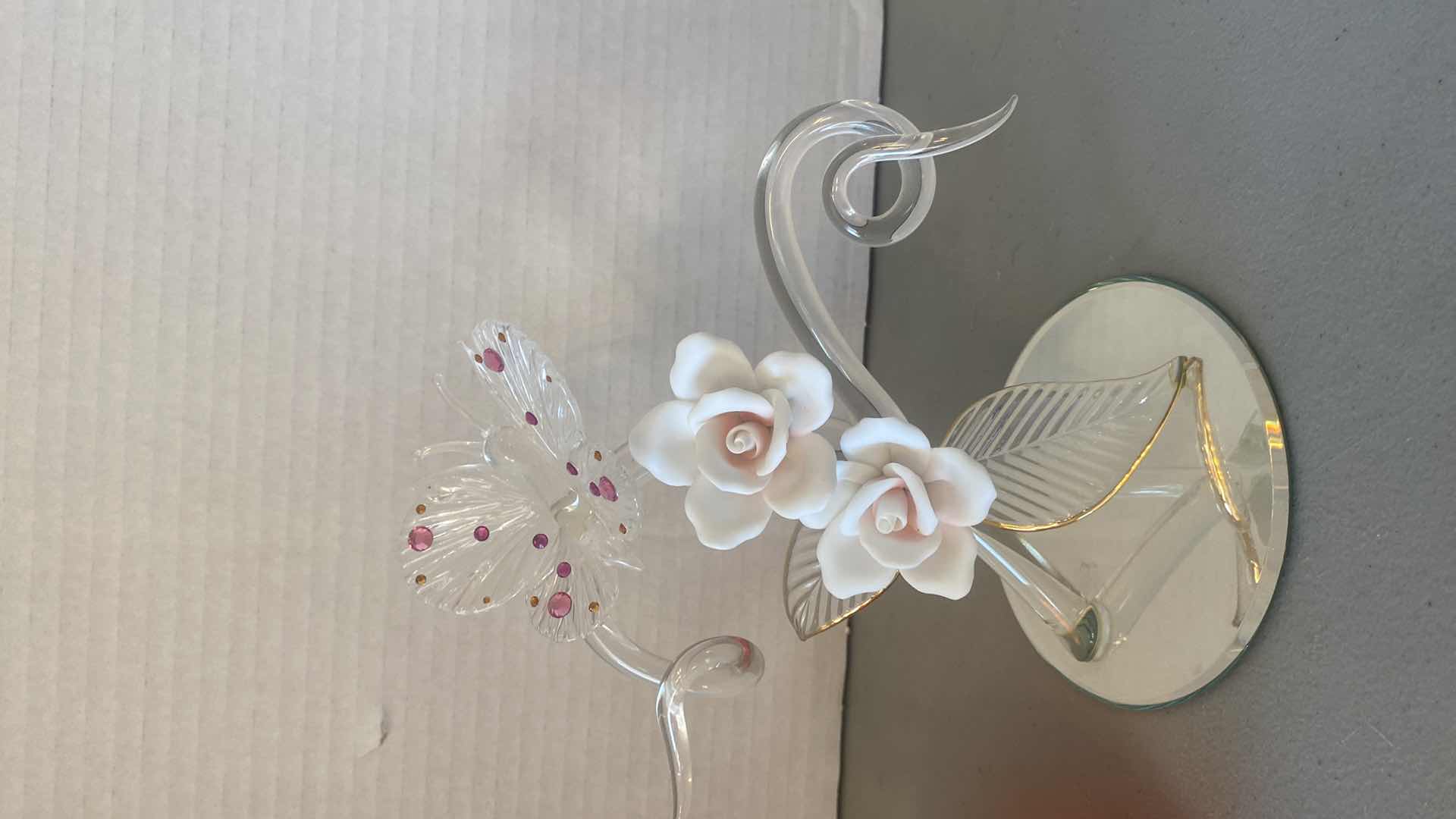 Photo 1 of BLOWN GLASS BIRD & FLOWER TALLEST H7”