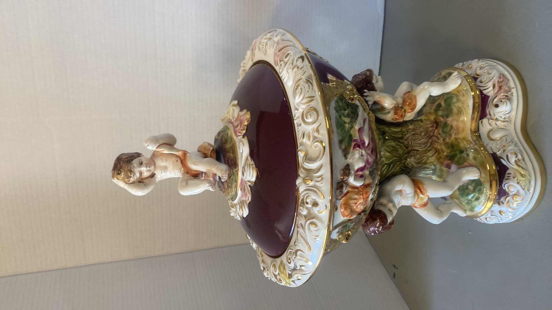 Photo 1 of LARGE R. CAPODIMONTE  CENTERPIECE CHERUBS WITH LID 12” x 21”