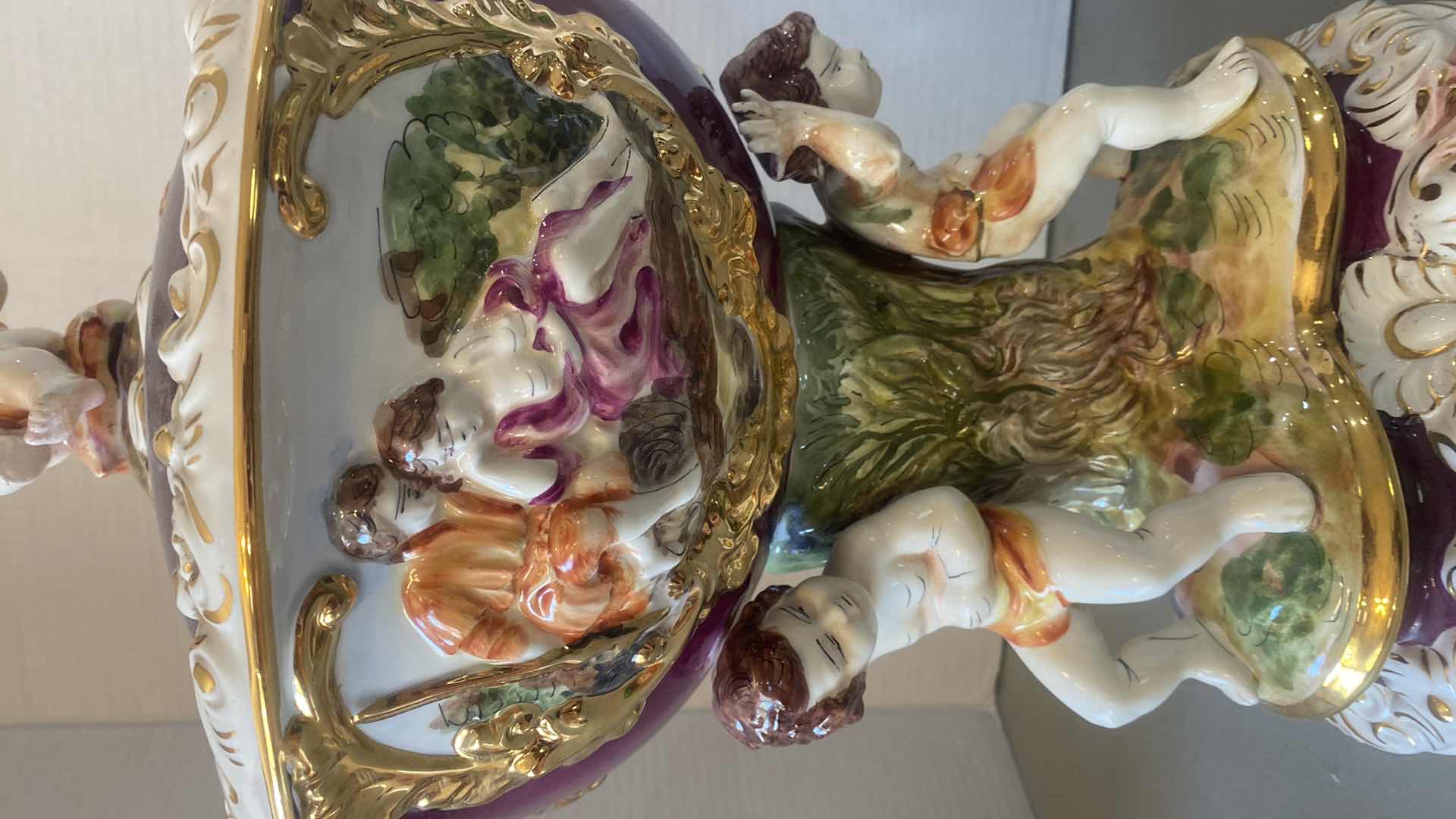 Photo 1 of LARGE R. CAPODIMONTE  CENTERPIECE CHERUBS WITH LID 12” x 21”