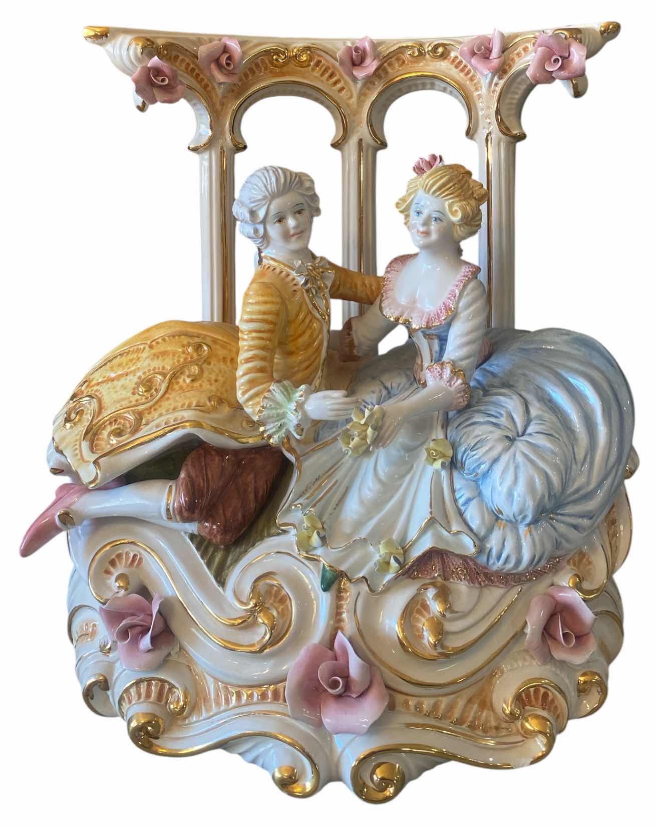 Photo 1 of LARGE R. CAPODIMONTE  COUPLE IN COURTYARD FIGURINE 15” x 16”