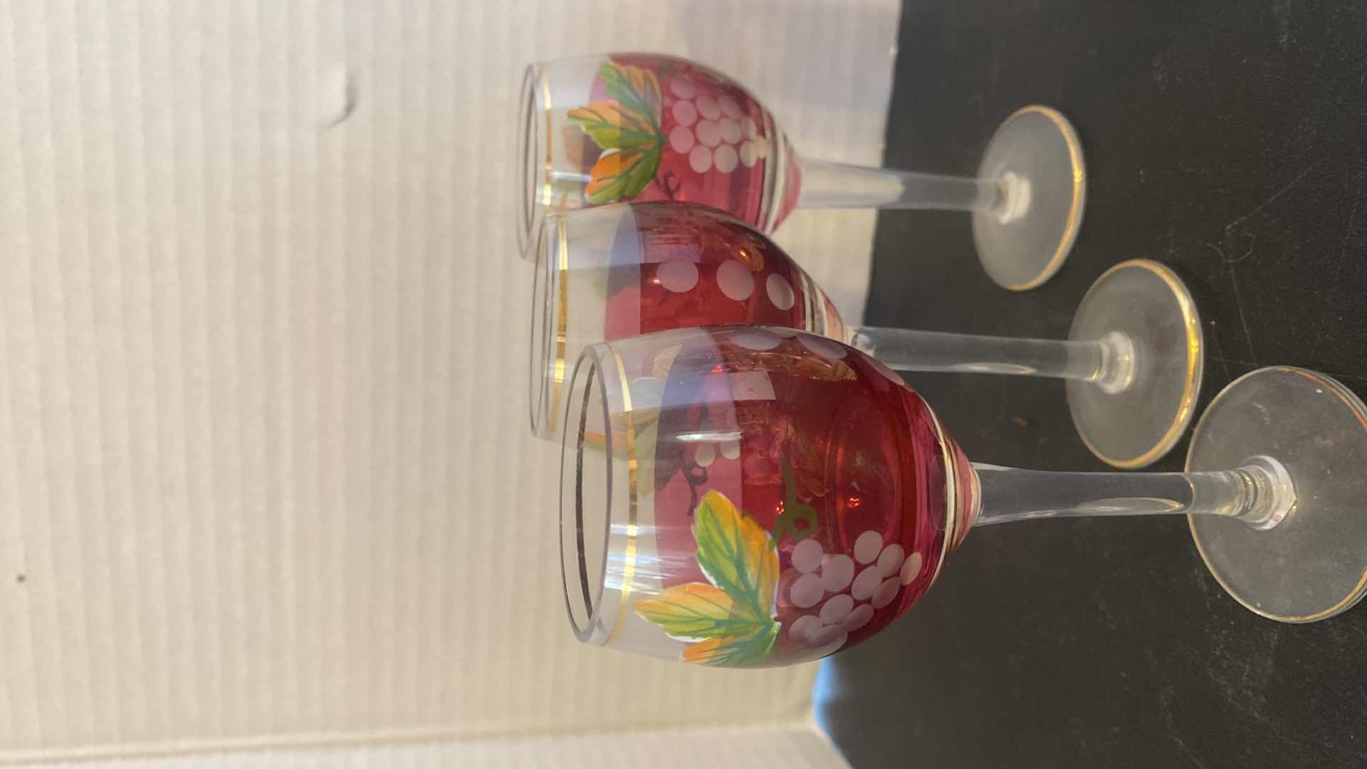 Photo 1 of TEA GLASS WITH ENAMEL FLOWERS & 7 CORDIAL GLASSES