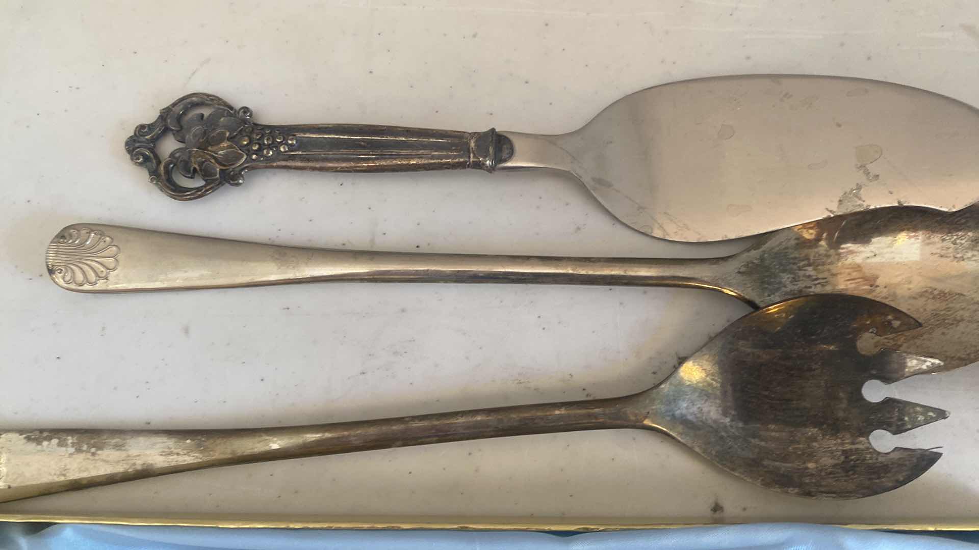 Photo 1 of GENUINE IVORY CARVING SET & 3 PIECES SILVER PLATE