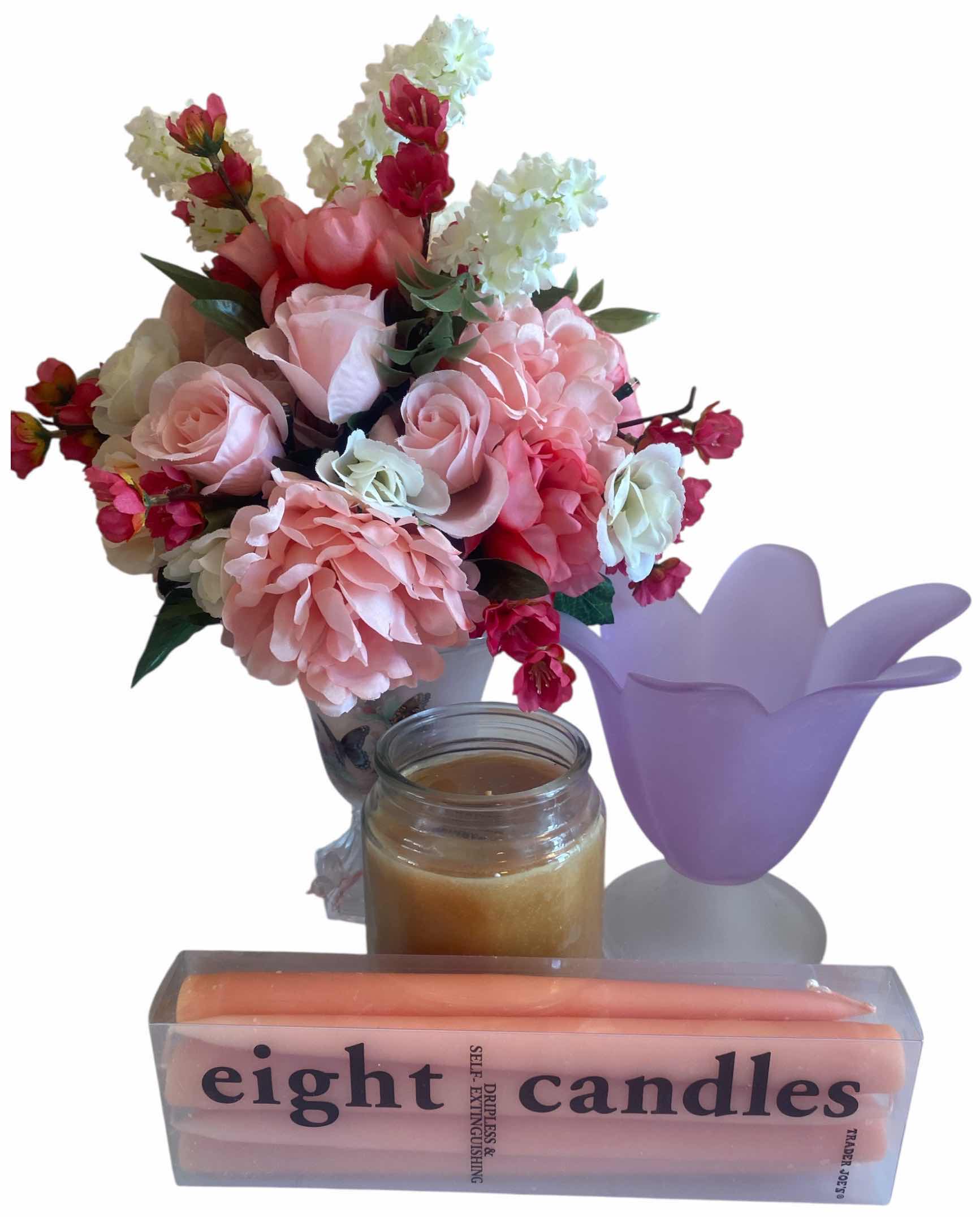 Photo 1 of 4 - DECOR CANDLES VIOLET VASE & BUTTERFLY VASE H 6 1/2” EXCLUDING FLOWERS