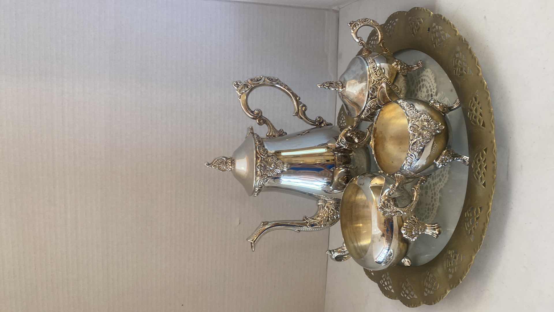 Photo 1 of 4 - SILVER PLATE AND BRASS TRAY
