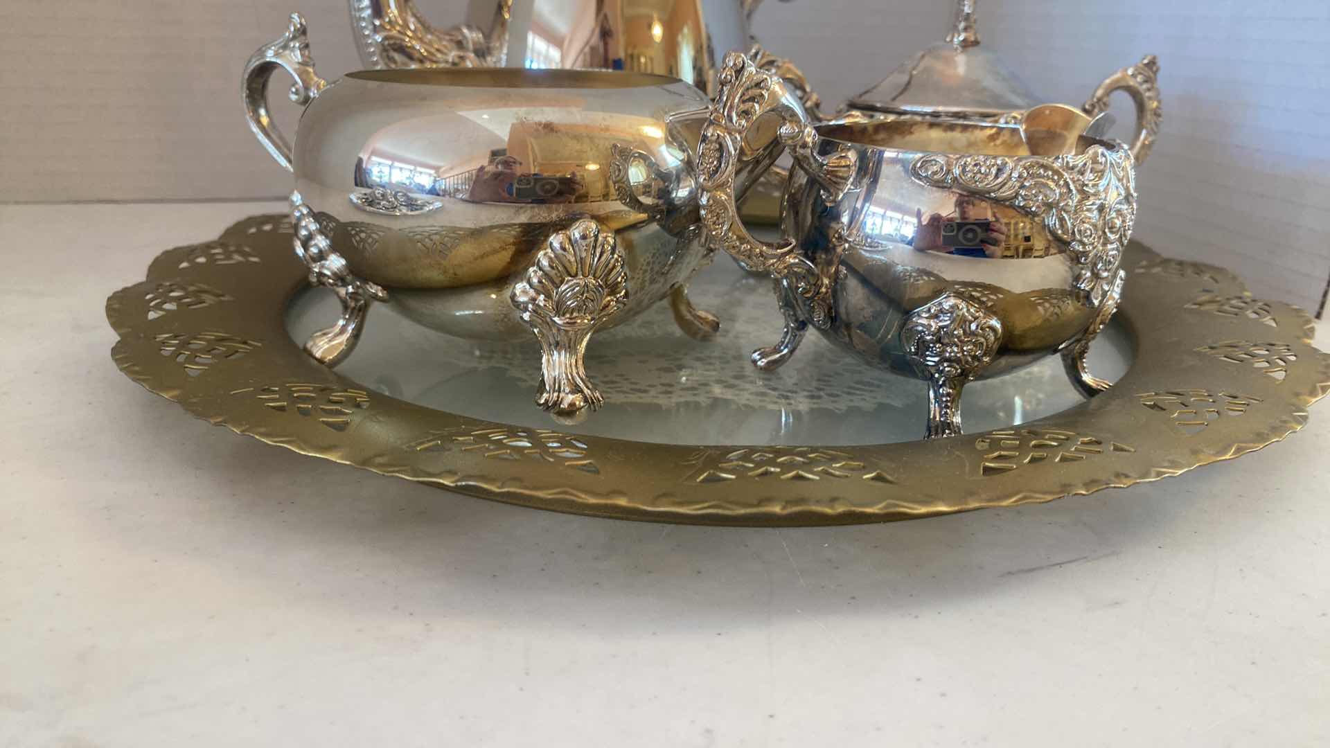 Photo 1 of 4 - SILVER PLATE AND BRASS TRAY