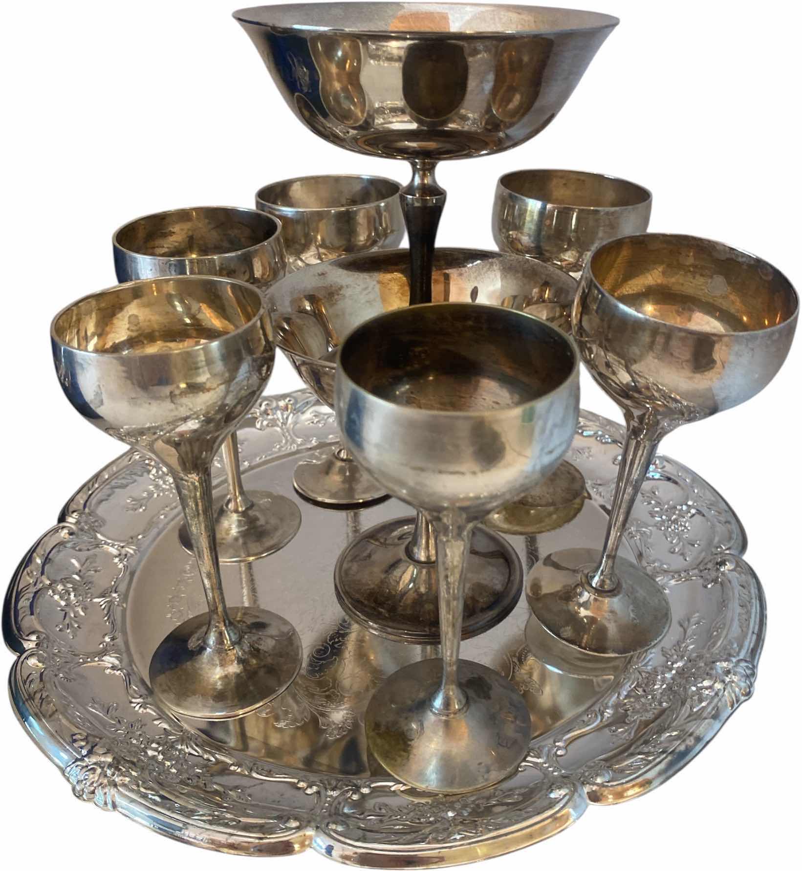 Photo 1 of 8 SOLVER PLATE GLASSES & TRAY