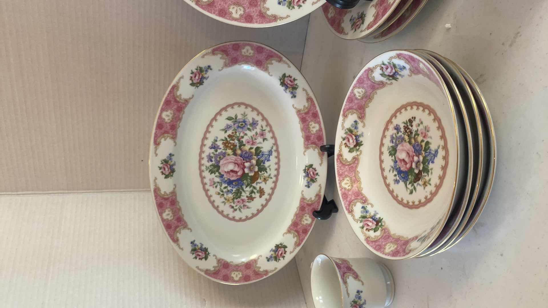 Photo 1 of 11 PIECES REMINGTON CHINA - 4 DINNER PLATES 10” 4 SOUP BOWLS PLATTER & 2 CUPS