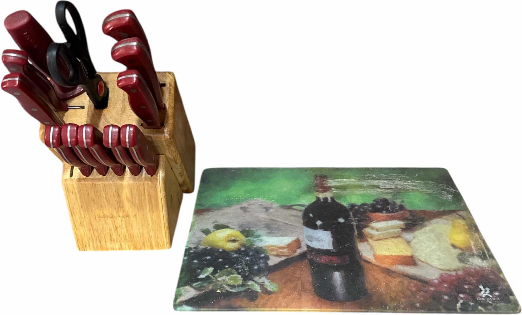 Photo 1 of KITCHEN AID KNIFE SET AND GLASS CUTTING BOARD 
H12”